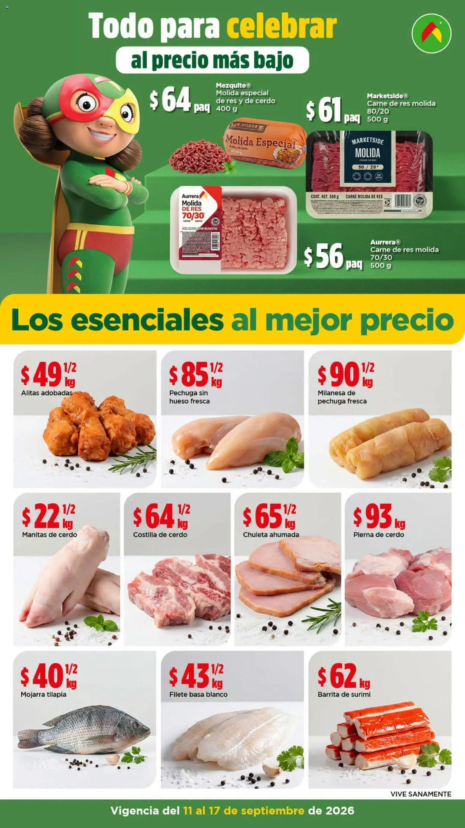 Nuevas ofertas de Bodega Aurrerá válidas en toda la República Mexicana desde el 11/09/2026. ¡Encuentra las mejores ofertas en Bodega Aurrerá folleto Precios más bajo siempre! | Página: 2 | Productos: Chuleta, Carne, Tilapia, Carne molida