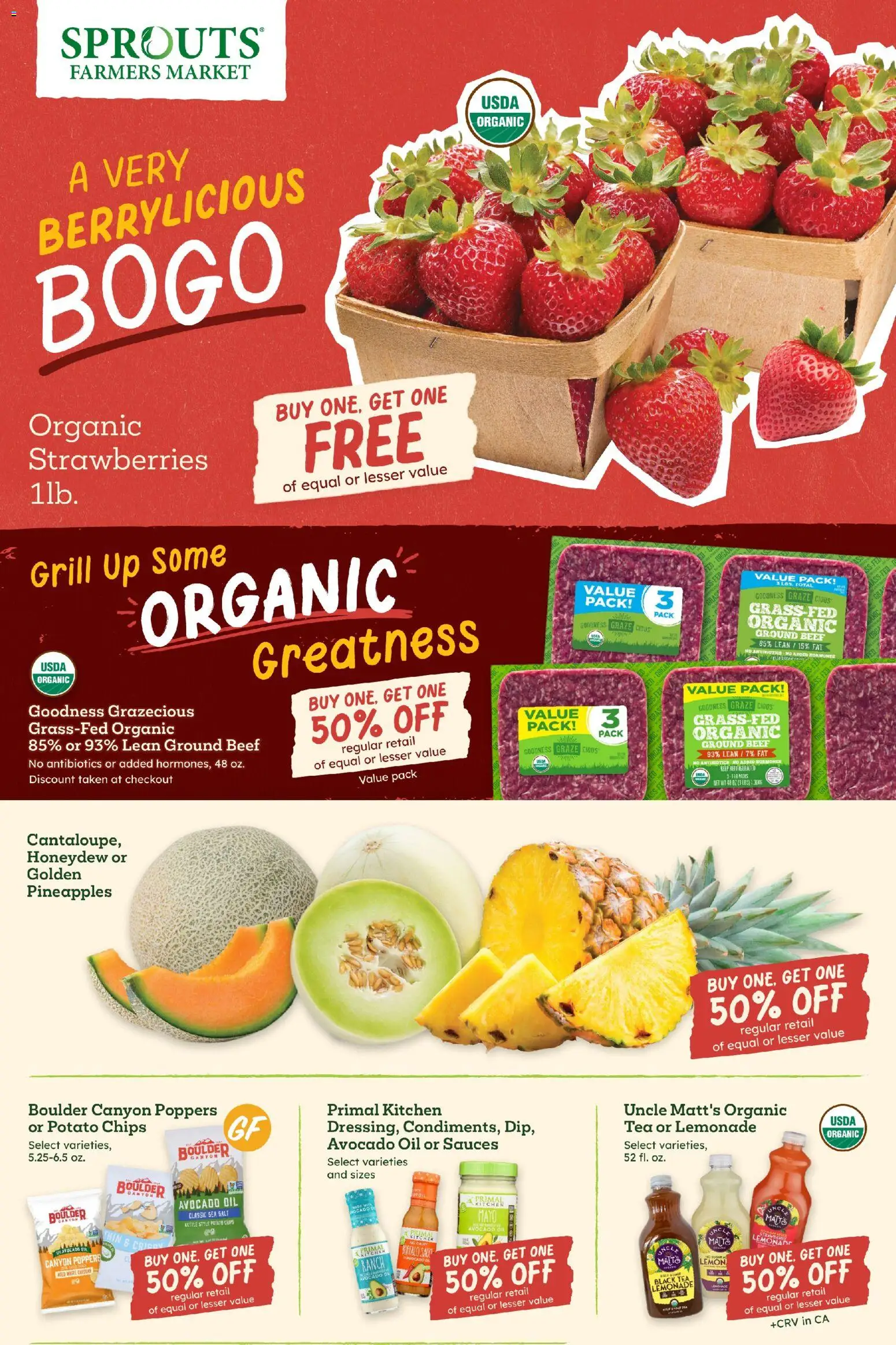 Sprouts Weekly Ad - valid from 20.05.2026 | Page: 2 | Products: Oil, Beef, Strawberries, Avocado