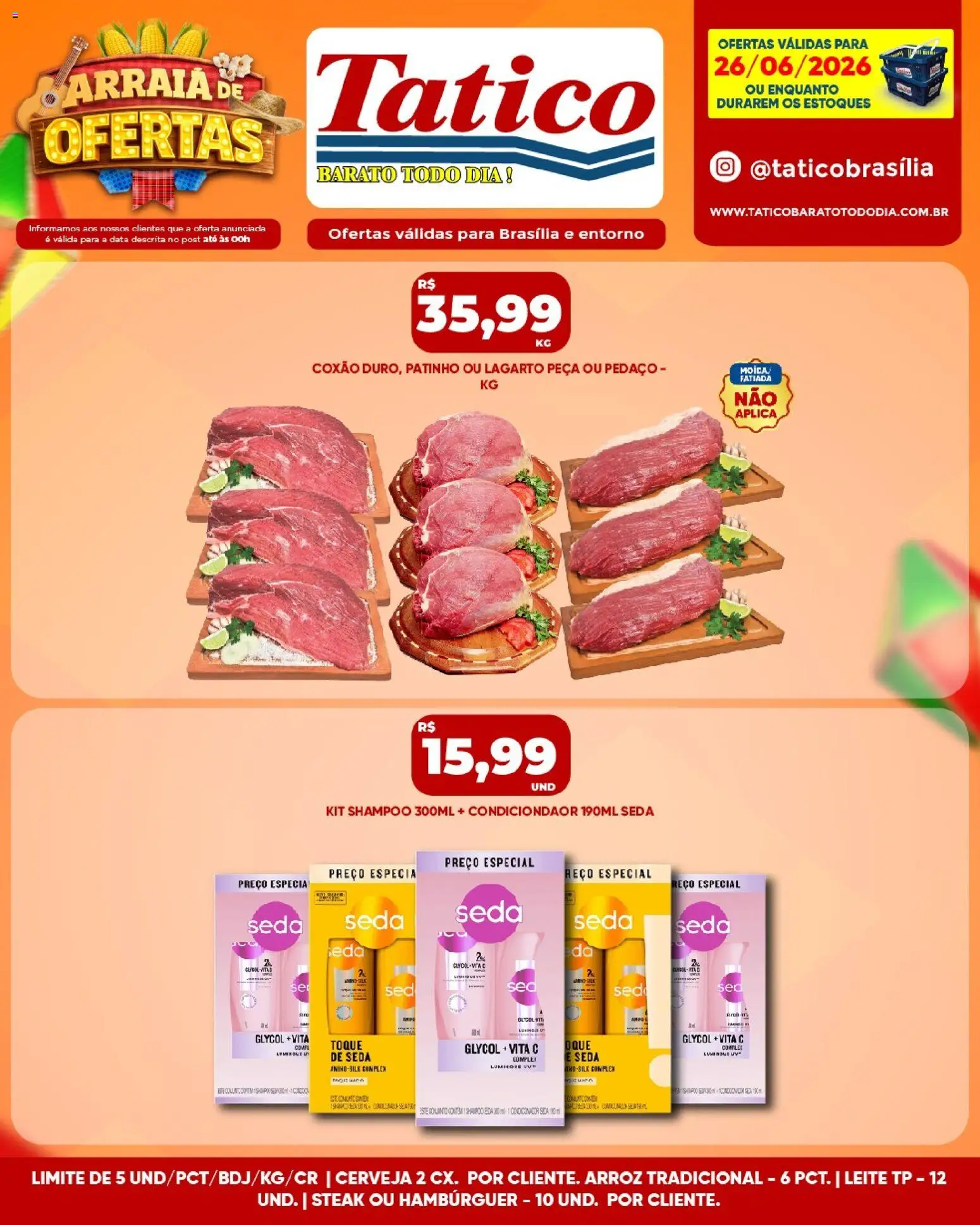 Tatico Folheto - válido de 26/06/2026 | Página: 12 | Produtos: Shampoo, Leite, Cerveja, Hambúrguer