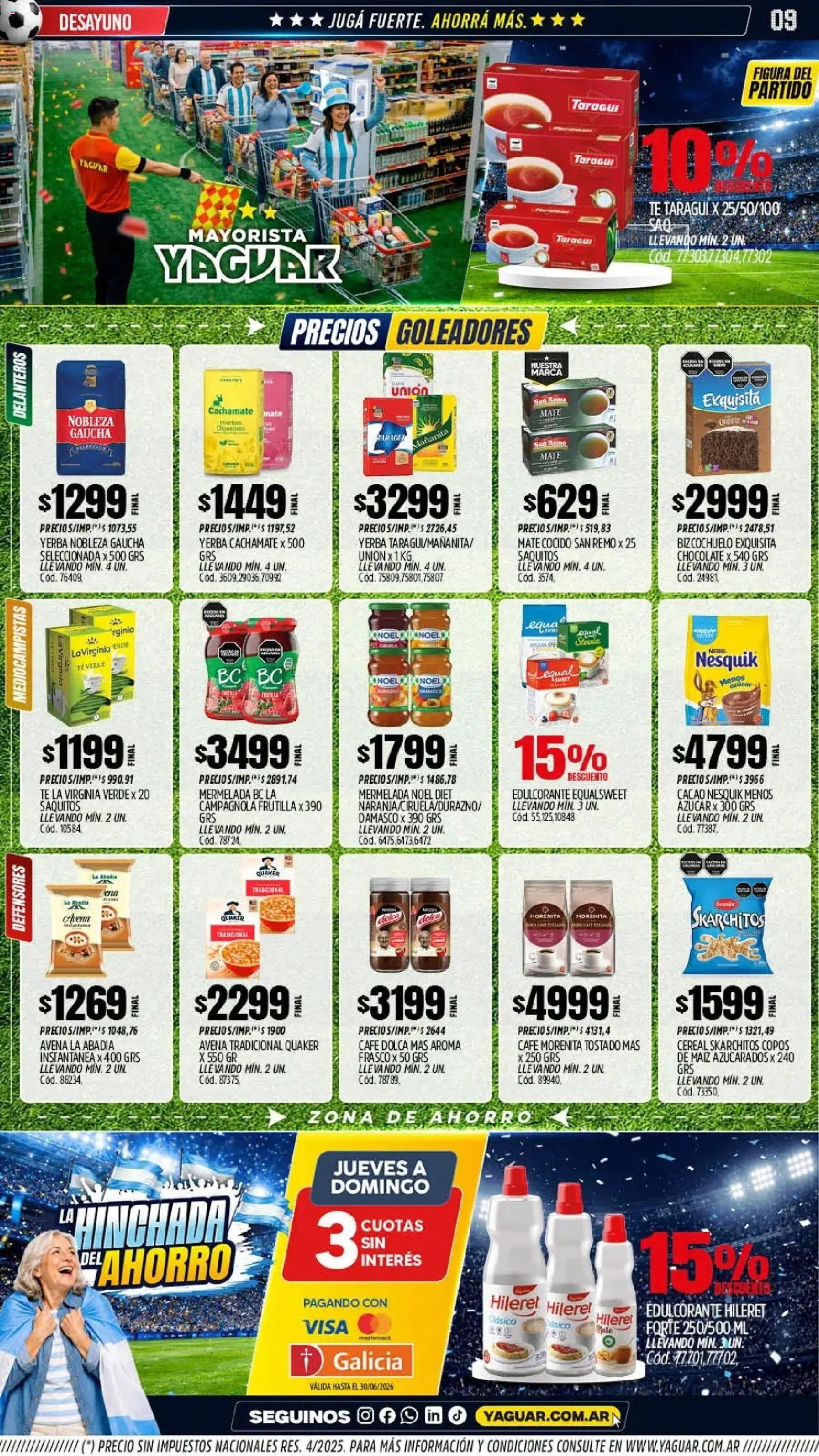 Yaguar - Oferta Semanal Parque Chacabuco │ válido desde el 15.06.2026 | Página: 9 | Productos: Copos, Azucar, Mermelada, Mate cocido