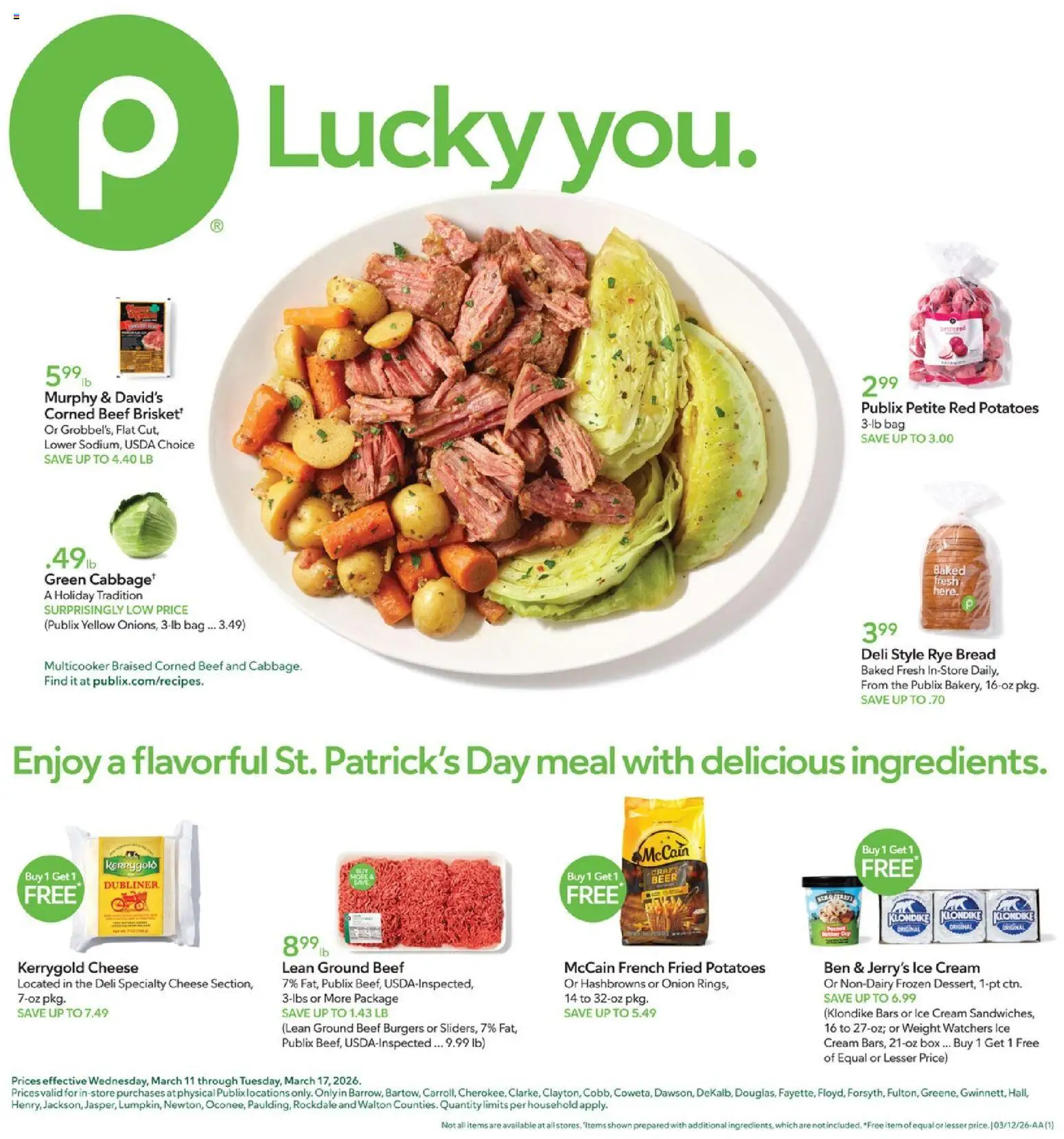 Publix Weekly Ad - valid from 11.03.2026 | Page: 1 | Products: Beef, Cream, Potatoes, Bag
