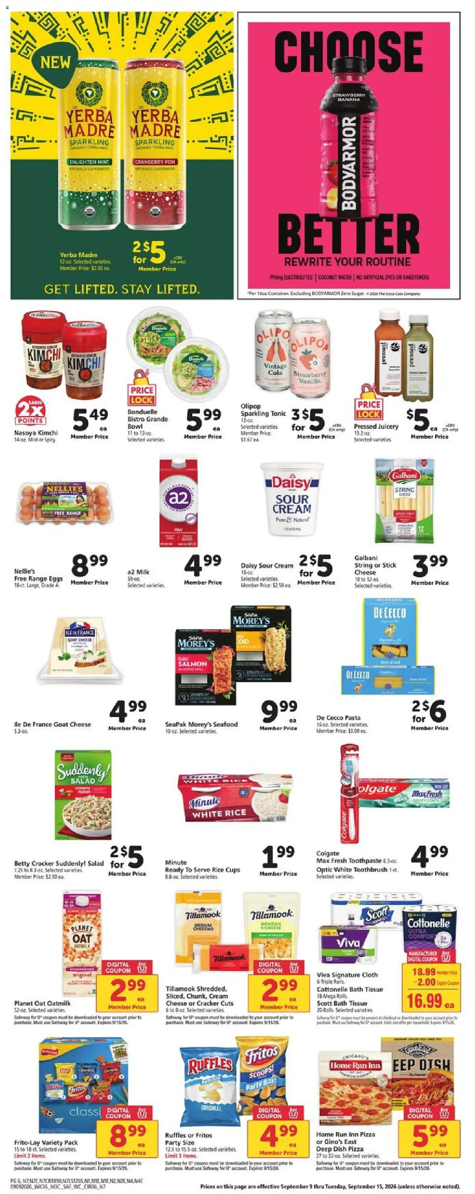 Safeway Weekly Ad - valid from 09/09/2026 | Page: 6 | Products: Goat cheese, Sweeteners, Tonic, Salmon
