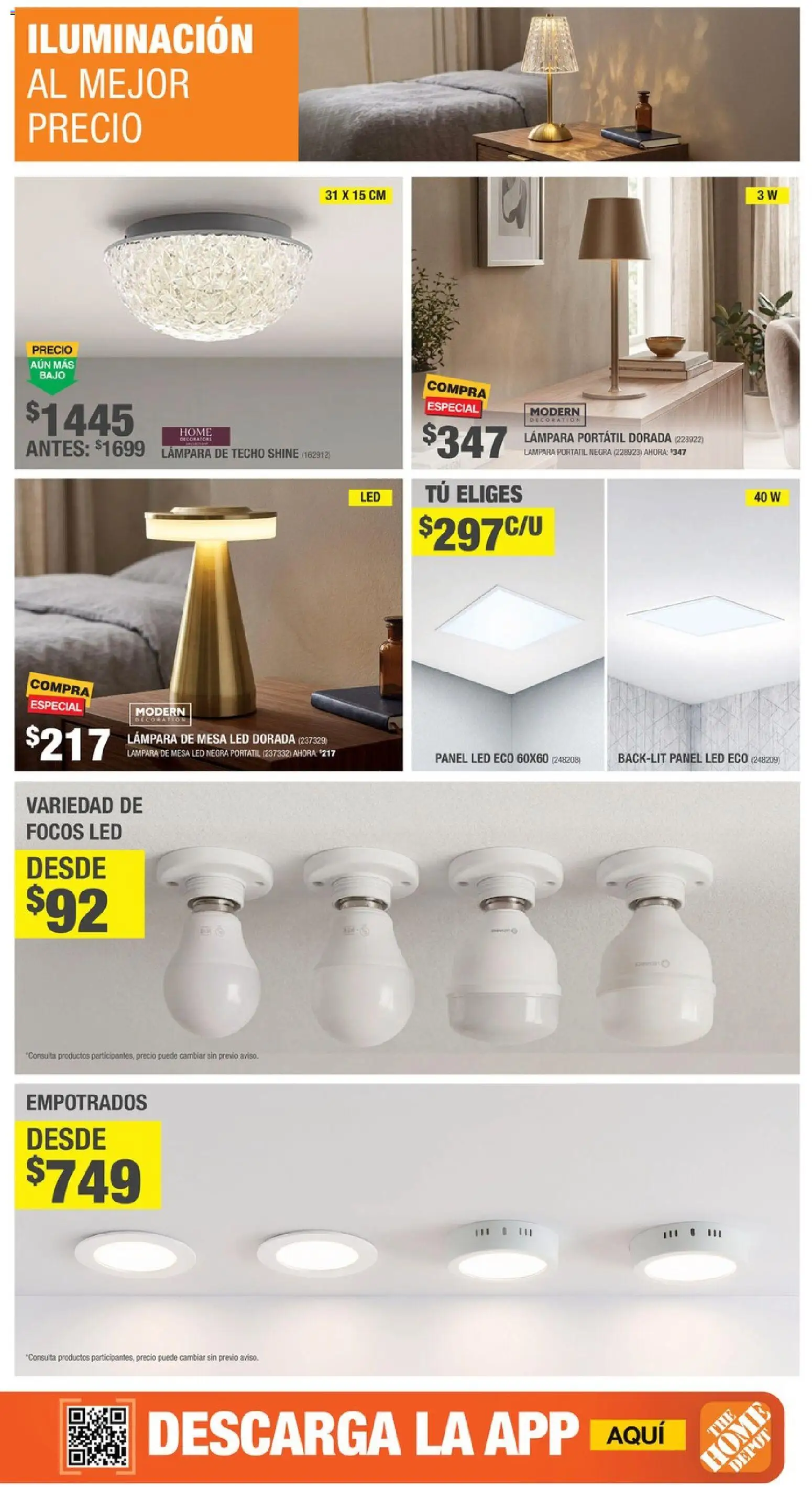 Nuevas ofertas de Home Depot válidas en toda la República Mexicana desde el 13/08/2026. ¡Encuentra las mejores ofertas en Home Depot catálogo! | Página: 20 | Productos: Lámpara de techo, Iluminación, Focos, Lámpara