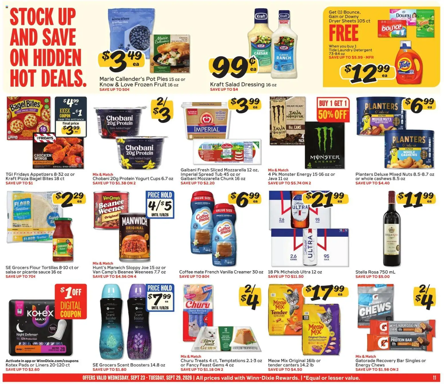 Winn Dixie Weekly Ad - valid from 09/23/2026 | Page: 11 | Products: Spread, Chicken, Protein, Protein yogurt