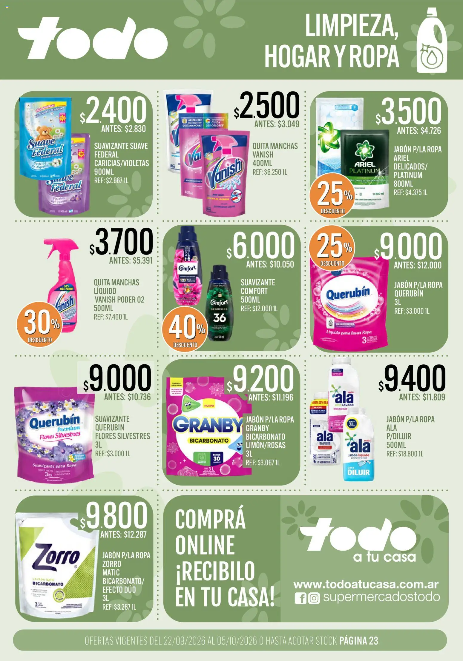 Supermercados TODO catálogo │ válido desde el 22/09/2026 | Página: 23 | Productos: Flores, Jabón líquido, Huevo, Ropa