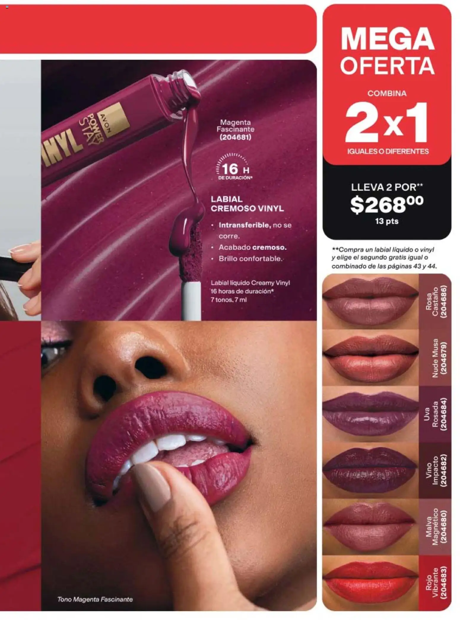 Nuevas ofertas de AVON válidas en toda la República Mexicana desde el 21/08/2026. ¡Encuentra las mejores ofertas en AVON campaña 13 2026! | Página: 41 | Productos: Brillo, Vino