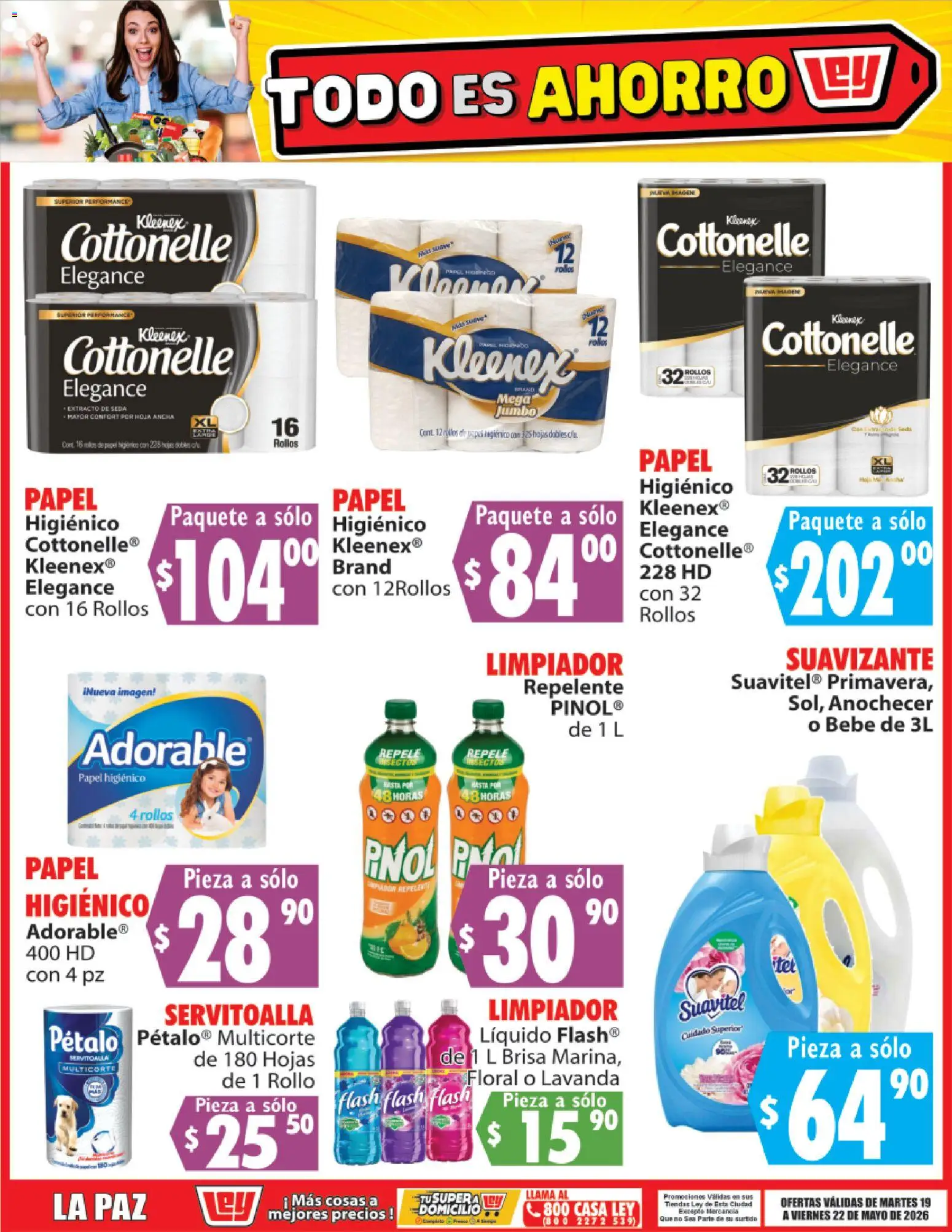 Nuevas ofertas de Casa Ley válidas en toda la República Mexicana desde el 19.05.2026. ¡Encuentra las mejores ofertas en Casa Ley folleto Todo es ahorro! | Página: 7 | Productos: Suavizante, Limpiador, Repelente, Papel higiénico