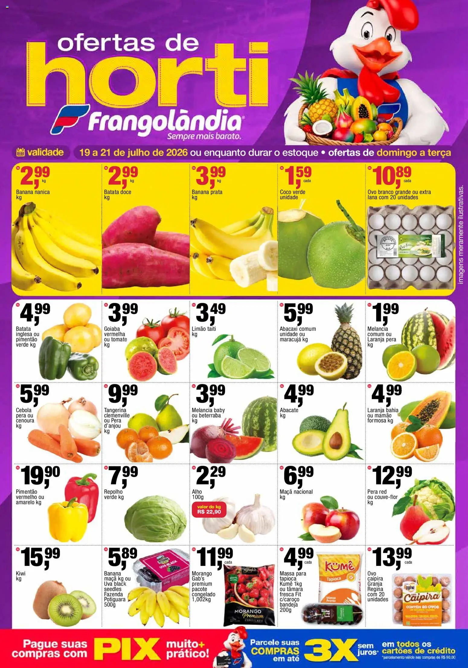 Frangolândia Folheto - válido de 19/07/2026 | Página: 1 | Produtos: Goiaba, Alho, Kiwi, Batata