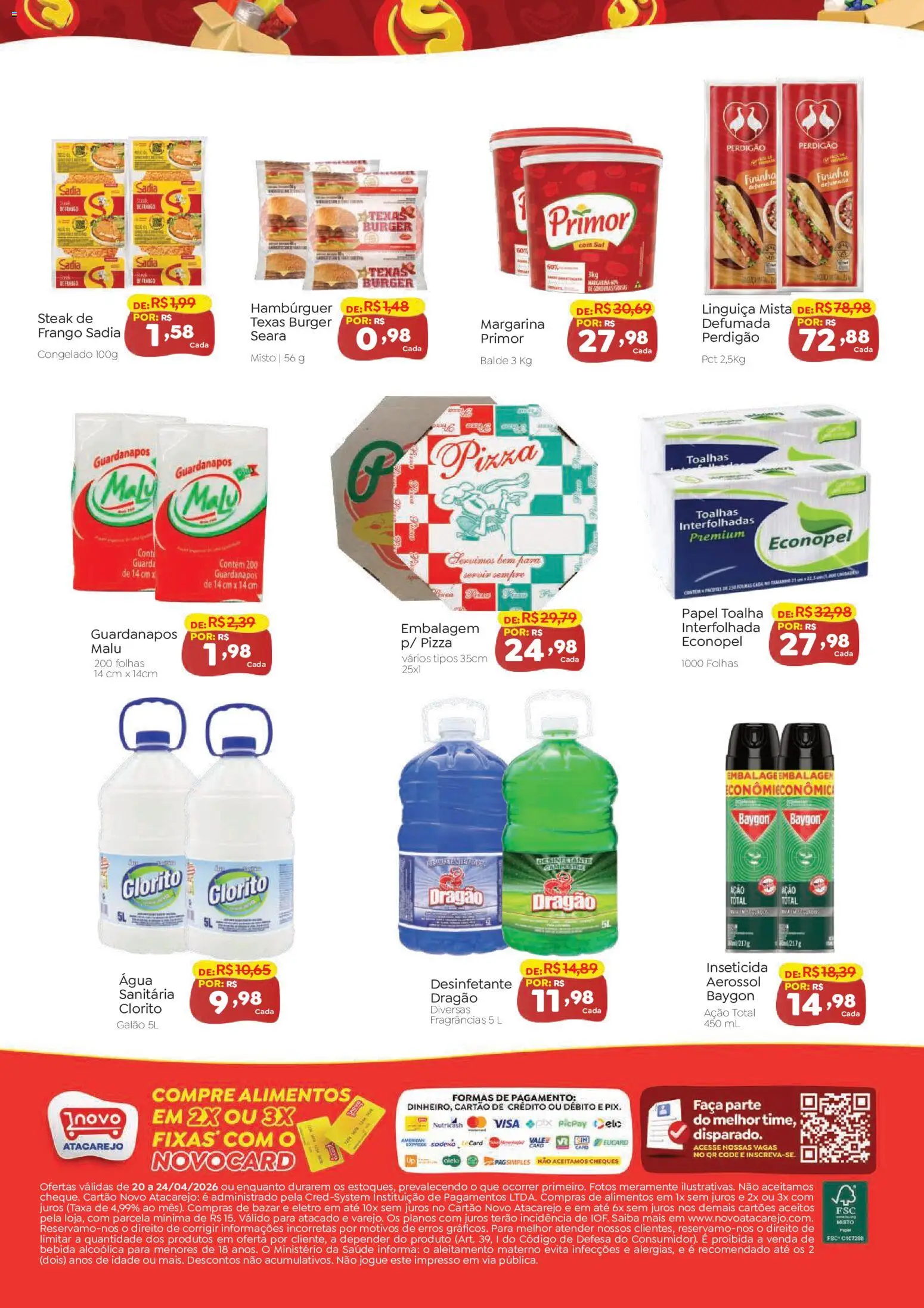 Novo Atacarejo Folheto - válido de 20.04.2026 | Página: 2 | Produtos: Faca, Bebida, Sal, Inseticida
