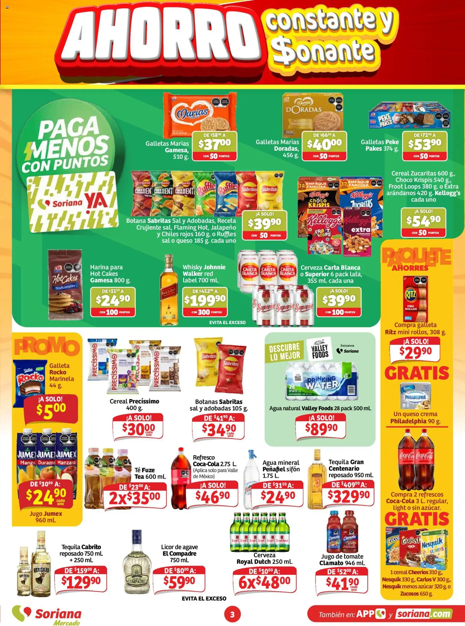 Nuevas ofertas de Soriana válidas en toda la República Mexicana desde el 21/08/2026. ¡Encuentra las mejores ofertas en Soriana Ahorro constante y sonante Mercado Nacional! | Página: 3 | Productos: Manzana, Agua, Jugo, Cerveza