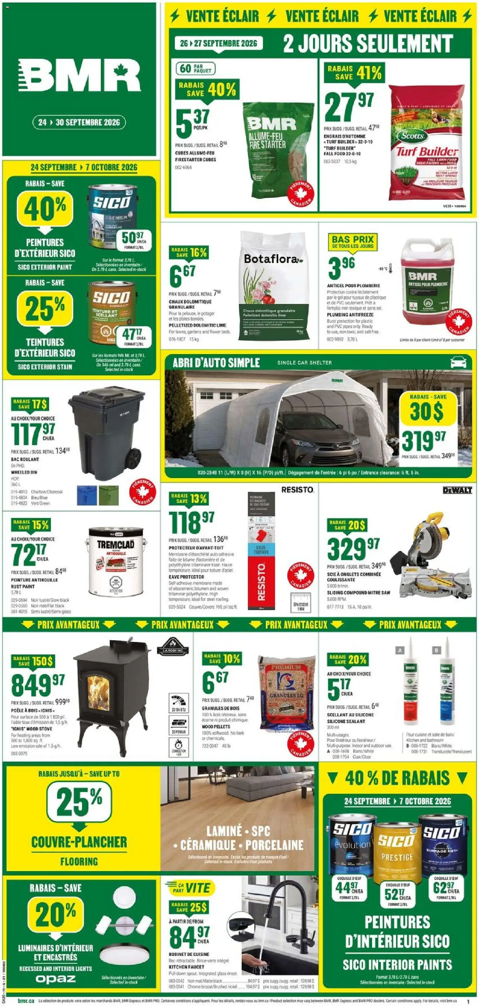 BMR flyer valid from Sep 24, 2026 | Page: 1 | Products: Stove, Food, Wood pellets, Foil