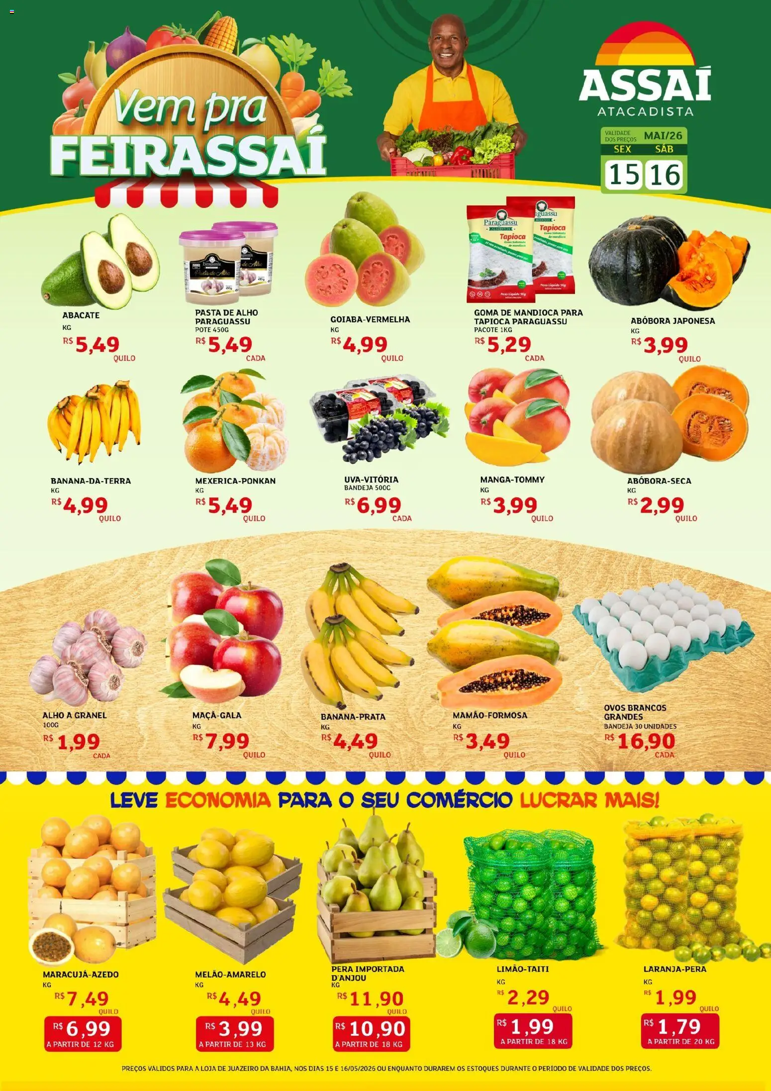 Assaí Atacadista Folheto - válido de 15.05.2026 | Página: 1 | Produtos: Abóbora, Alho, Mandioca, Bandeja