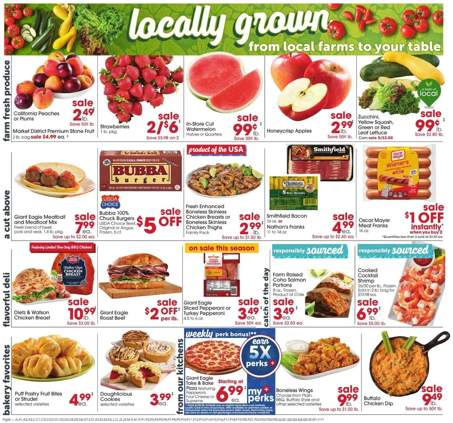 Giant Eagle Weekly Ad - valid from 08/20/2026 | Page: 4 | Products: Peaches, Chicken, Beef, Bacon