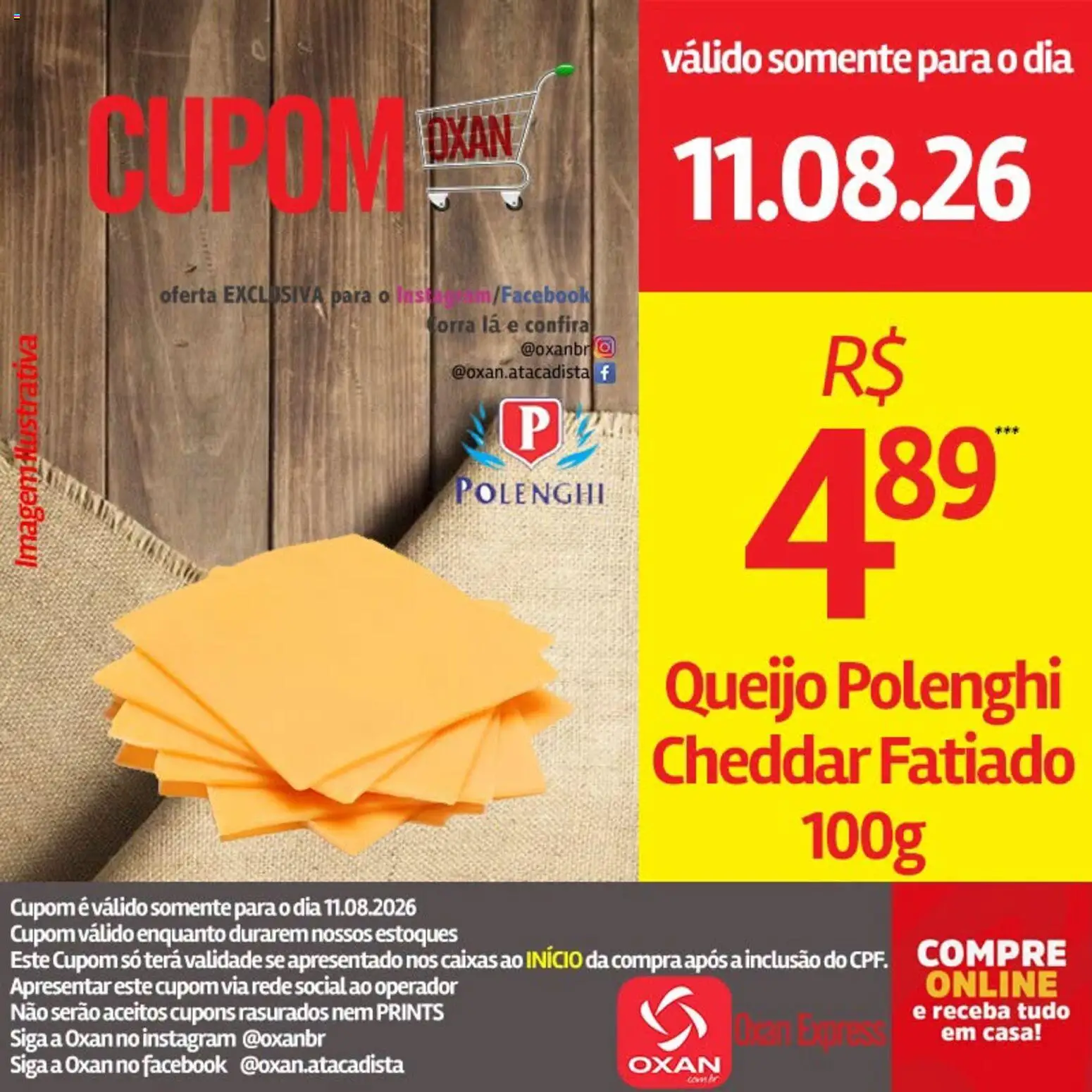 Oxan Atacadista Folheto - válido de 11/08/2026 | Página: 1 | Produtos: Queijo, Cheddar