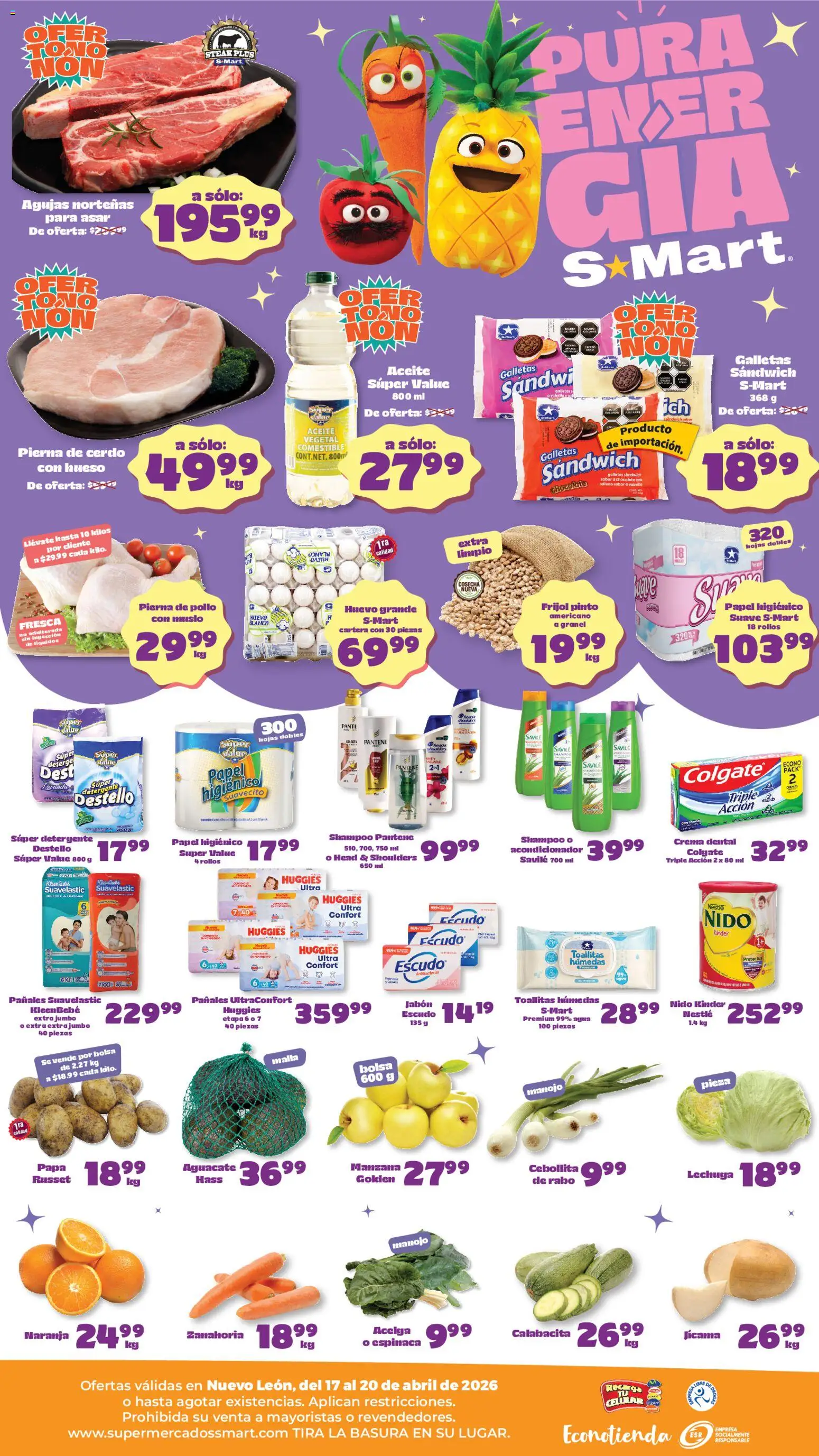 Nuevas ofertas de S-Mart válidas en toda la República Mexicana desde el 17.04.2026. ¡Encuentra las mejores ofertas en S-Mart folleto Monterrey! | Página: 2 | Productos: Acelga, Papa, Huevo, Galletas