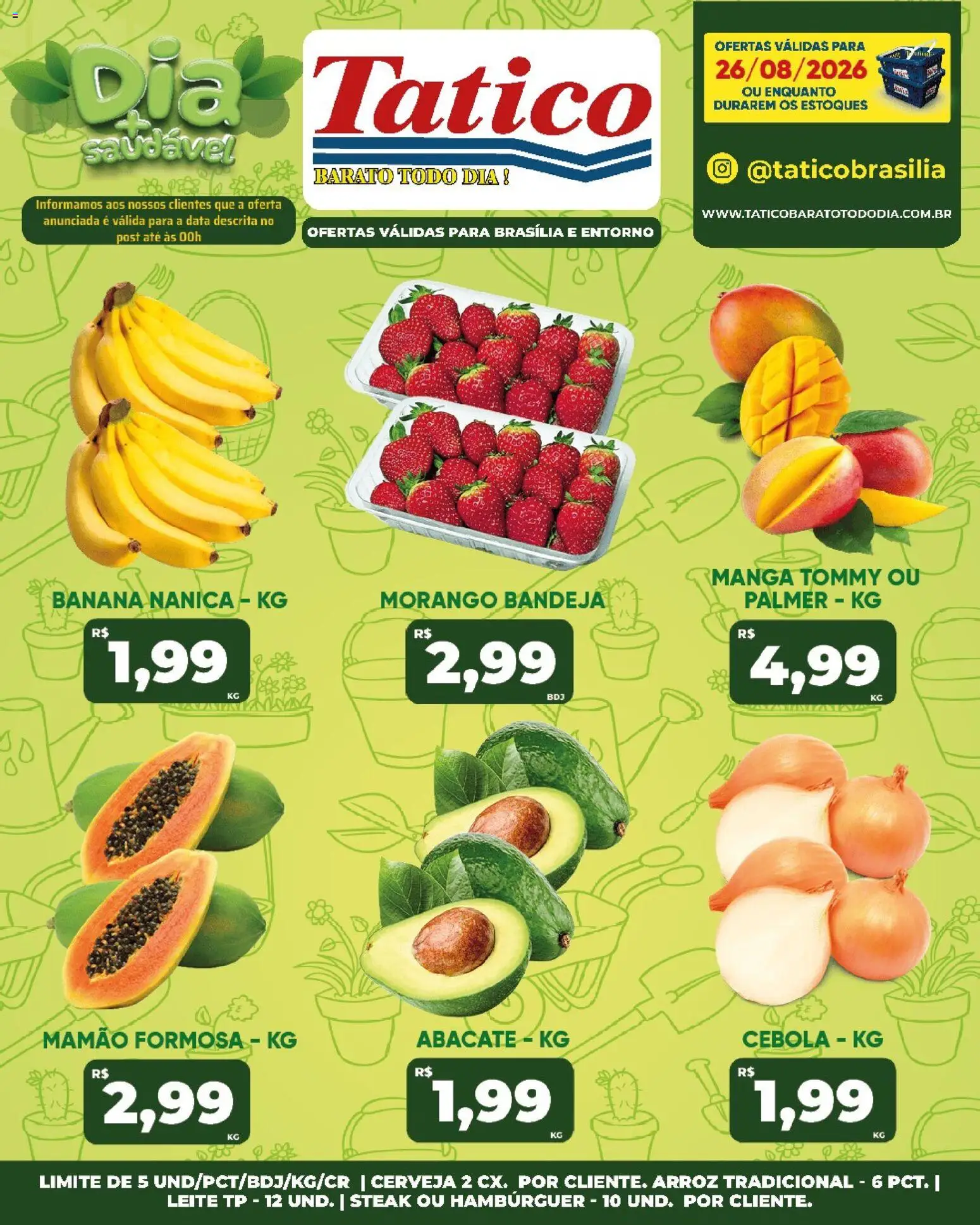 Tatico Folheto - válido de 27/08/2026 | Página: 45 | Produtos: Cebola, Abacate, Leite, Hambúrguer