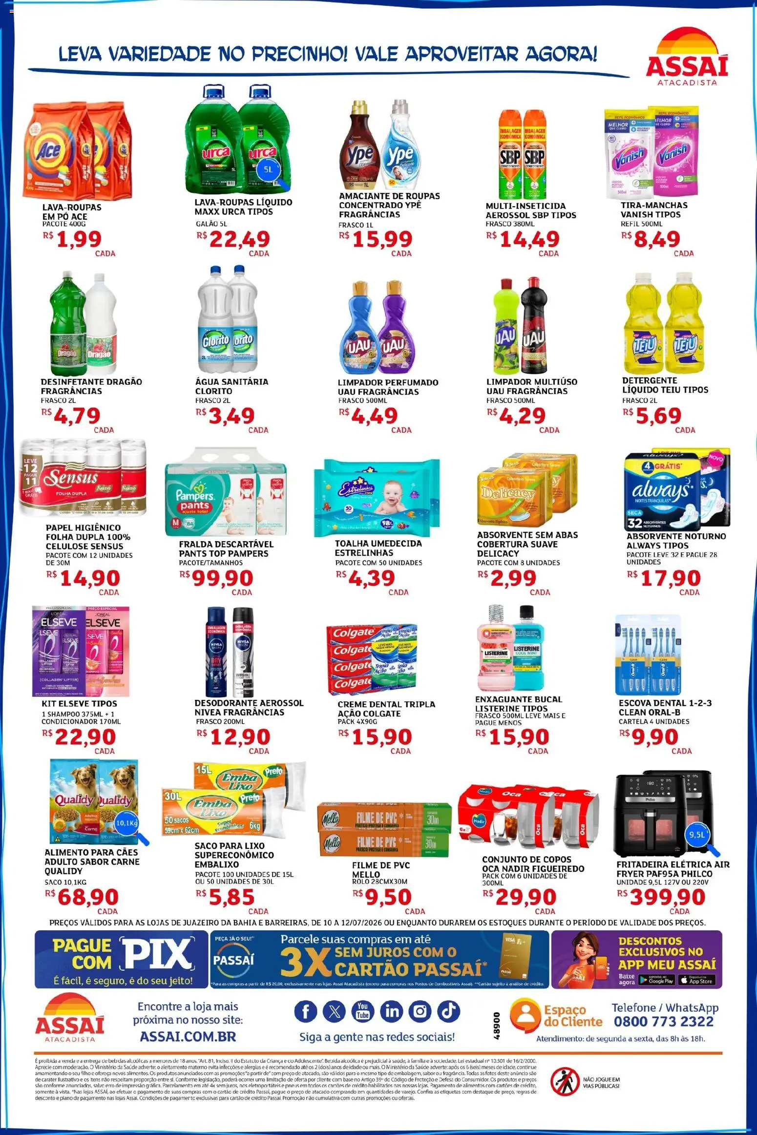 Assaí Atacadista Folheto - válido de 10/07/2026 | Página: 4 | Produtos: Saco para lixo, Enxaguante bucal, Pá, Toalha umedecida