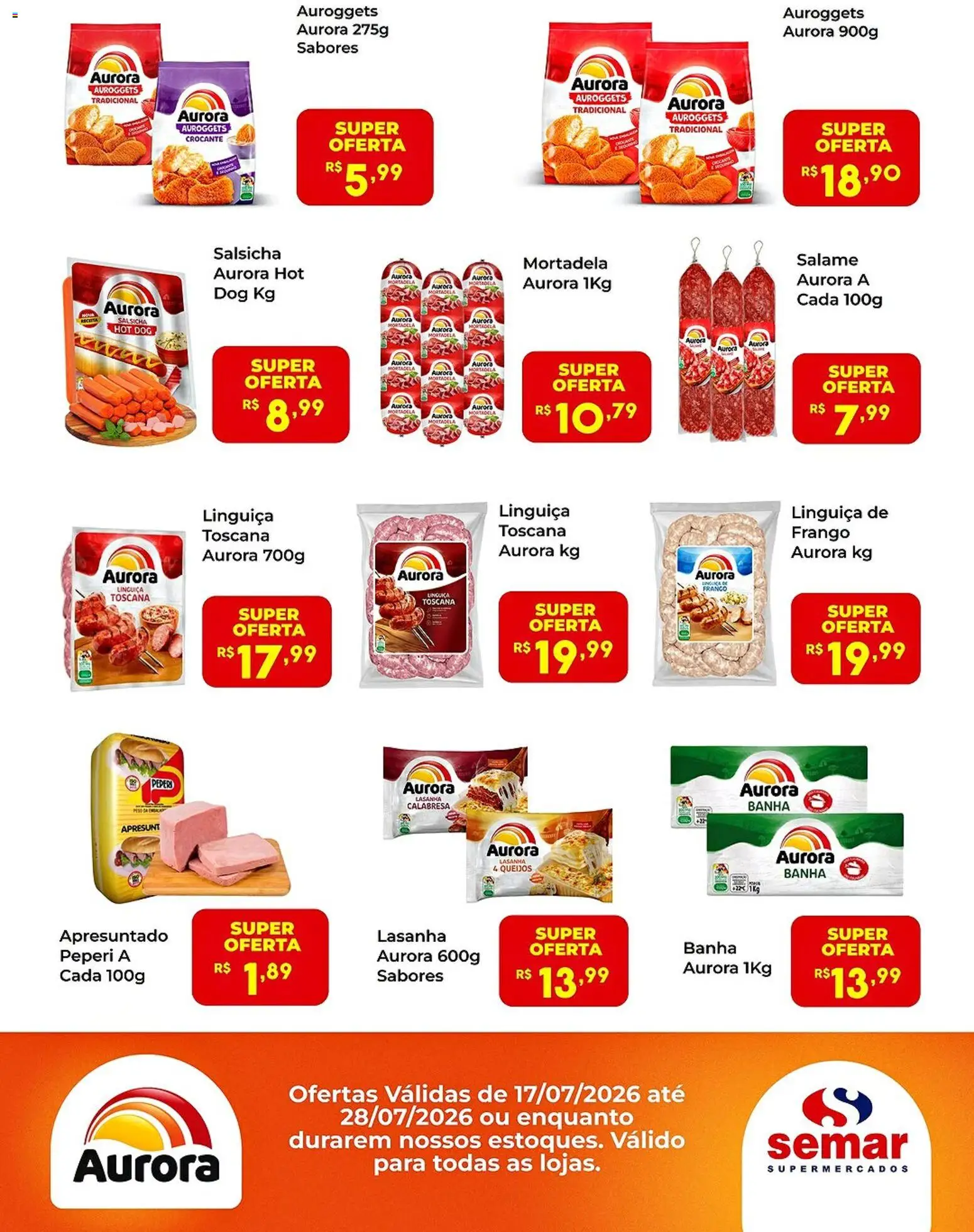 Semar Supermercado Folheto - válido de 17/07/2026 | Página: 2 | Produtos: Salsicha, Linguiça, Mortadela, Frango