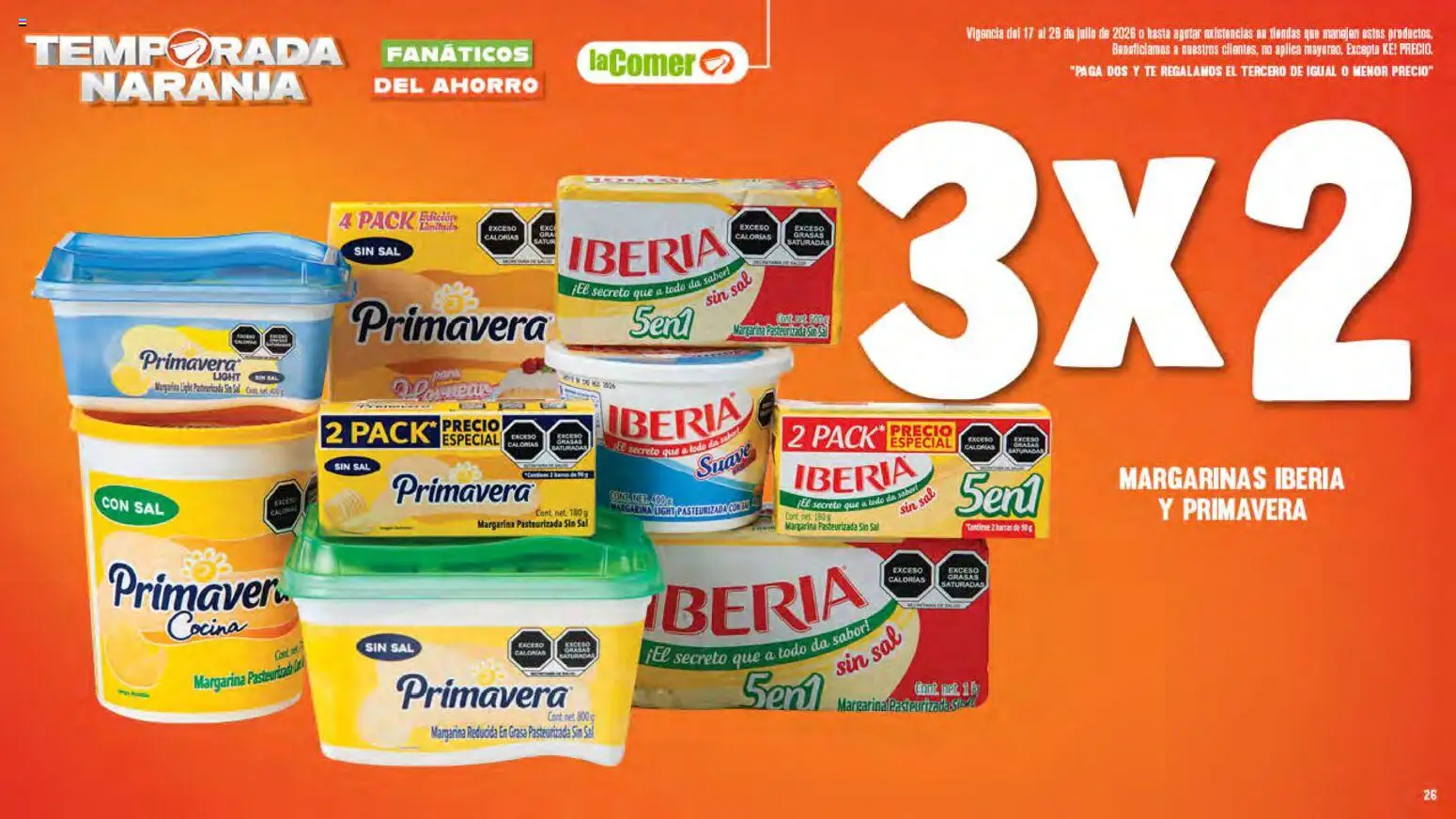 Nuevas ofertas de La Comer válidas en toda la República Mexicana desde el 17/07/2026. ¡Encuentra las mejores ofertas en La Comer folleto! | Página: 26 | Productos: Sal, Margarina, Cocina, Té