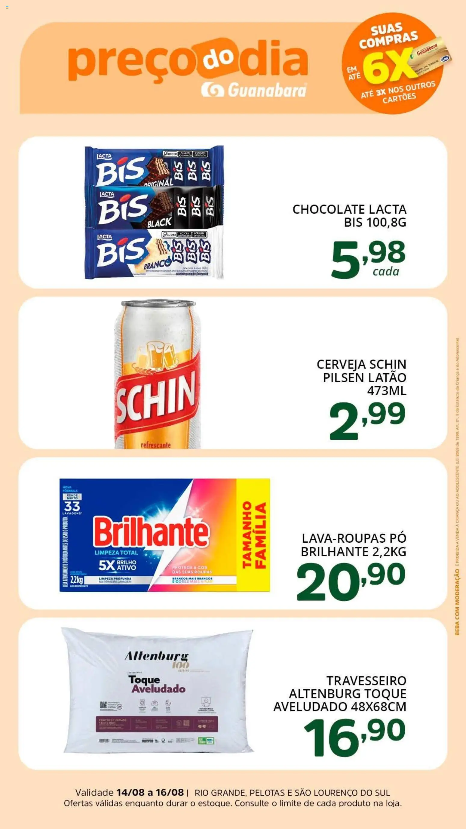 Supermercado Guanabara Folheto - válido de 14/08/2026 | Página: 3 | Produtos: Pó, Travesseiro, Chocolate, Cerveja