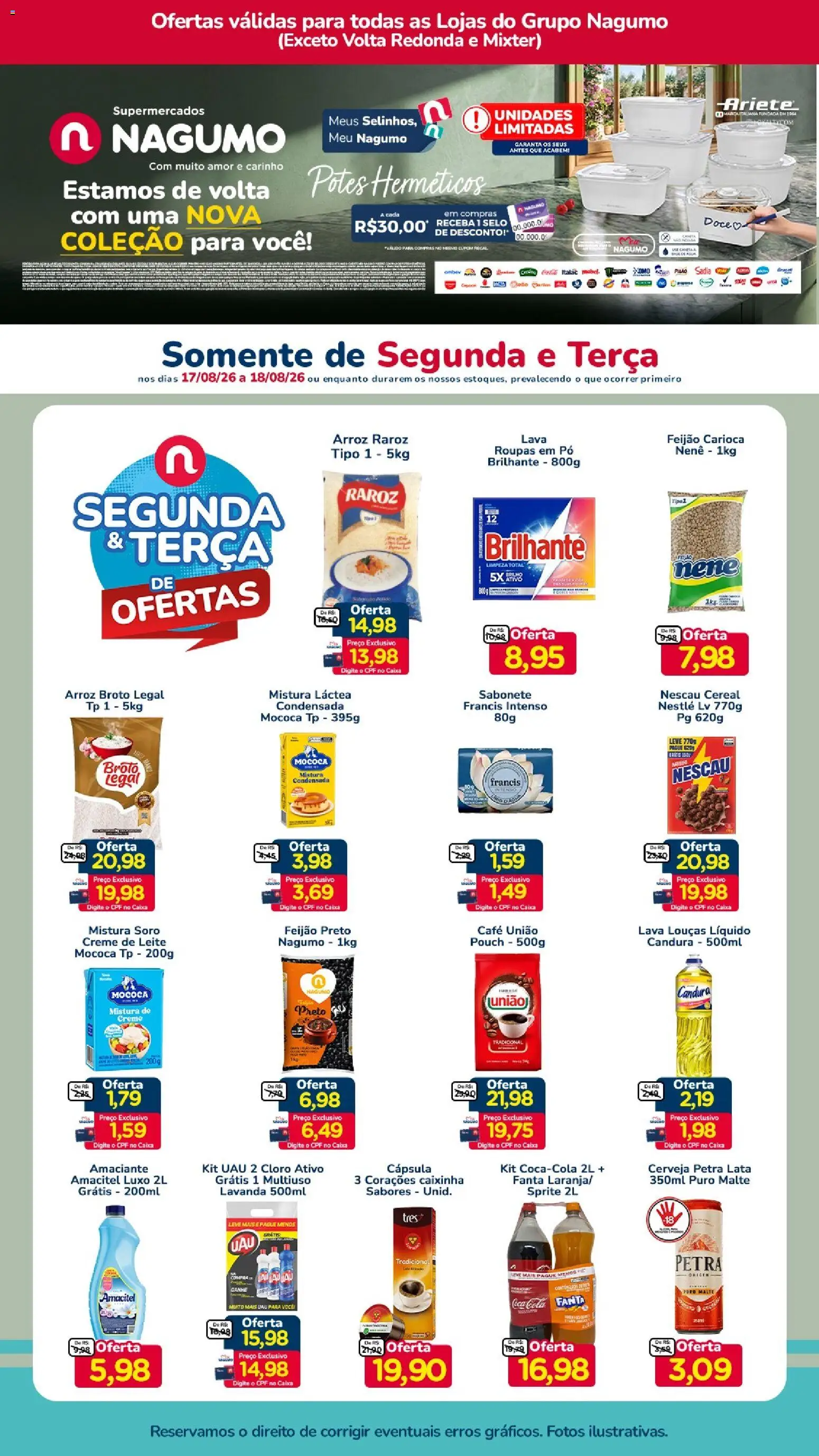 Nagumo Folheto - válido de 17/08/2026 | Página: 1 | Produtos: Feijão, Cola, Caixa, Roupas