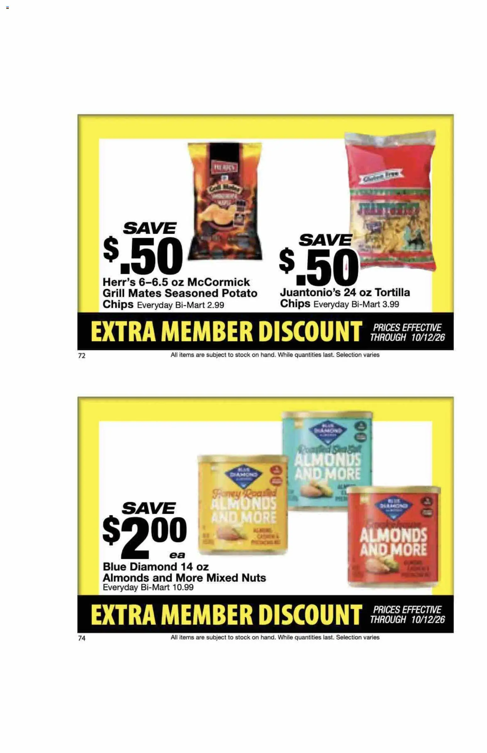 Bi-Mart Extra Member Discount Book - valid from 09/28/2026 | Page: 38 | Products: Chips, Nuts, Tortilla chips, Grill