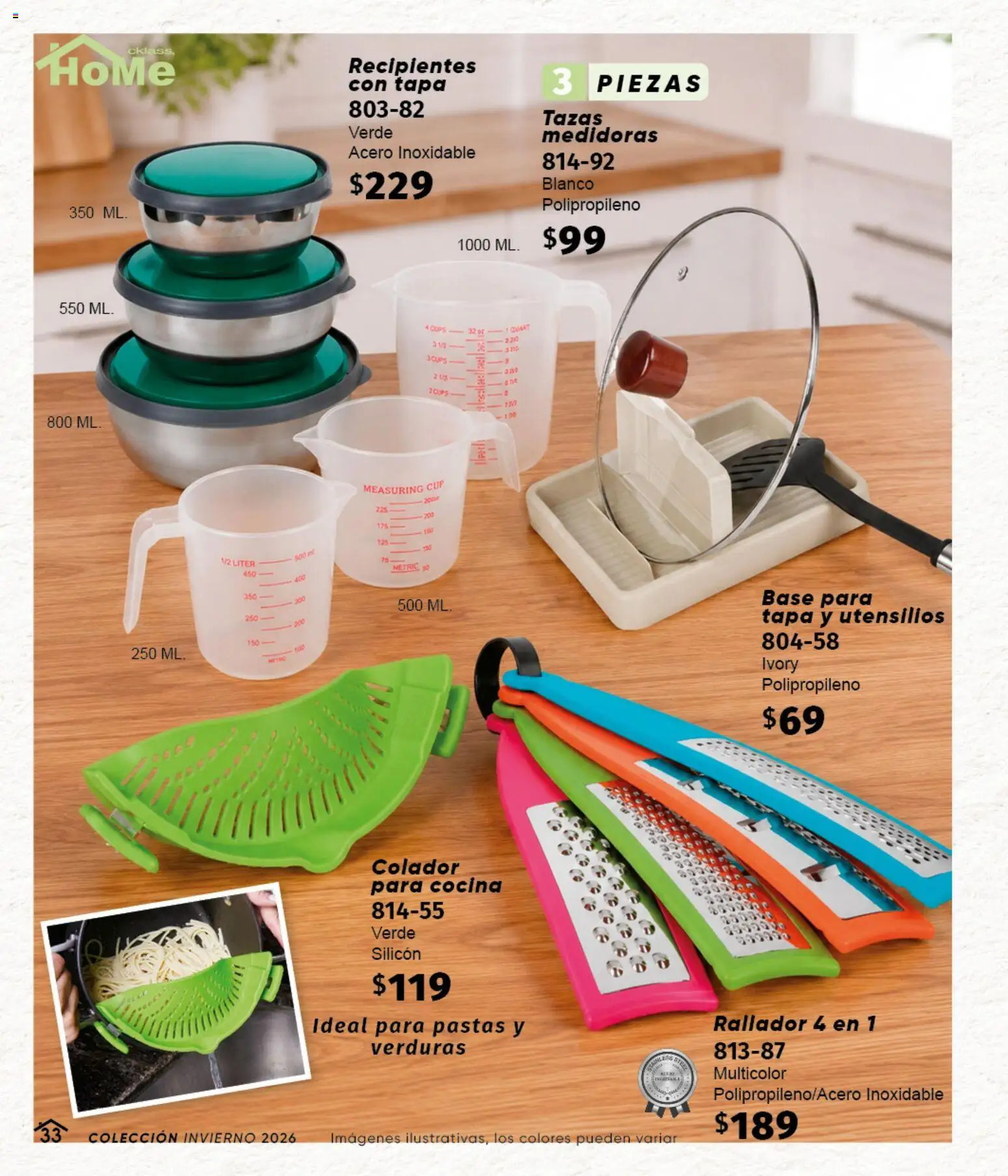 Nuevas ofertas de Cklass válidas en toda la República Mexicana desde el 11/09/2026. ¡Encuentra las mejores ofertas en Cklass catálogo Home Invierno! | Página: 34 | Productos: Colador, Rallador, Cocina, Verduras