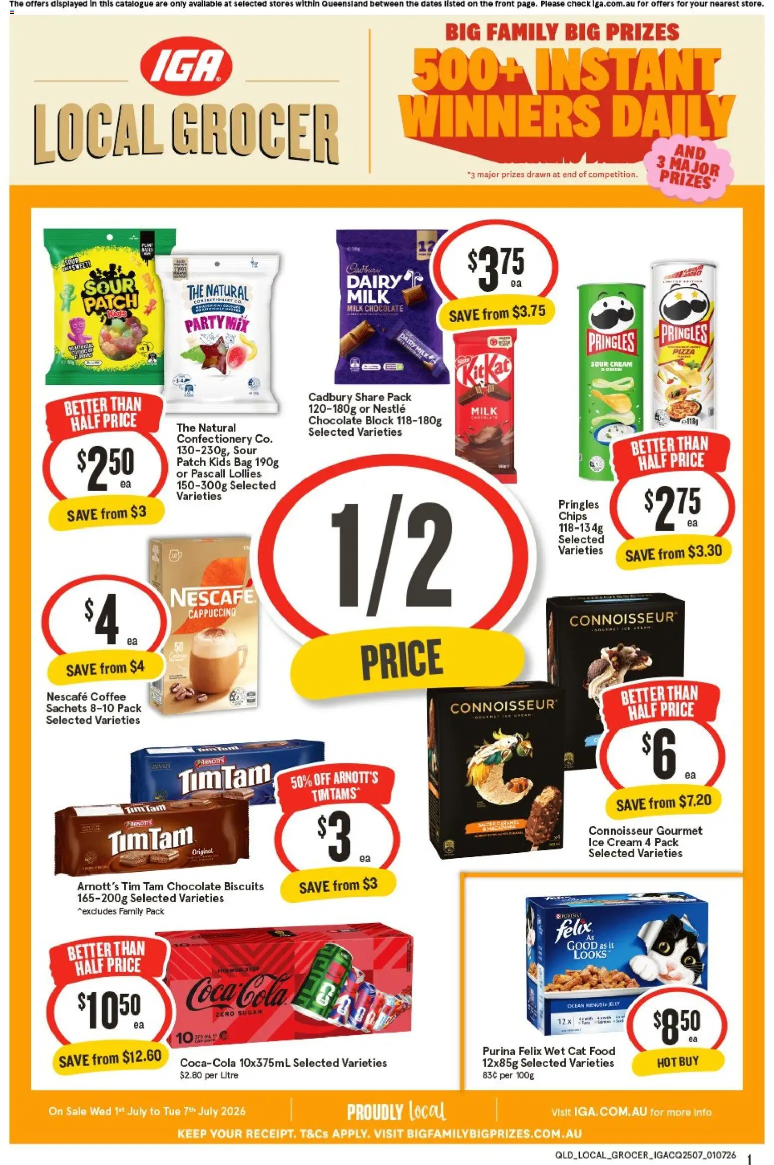 IGA catalogue - valid from 01/07/2026 | Page: 1 | Products: Coffee, Coca Cola Zero, Ice cream, Bag