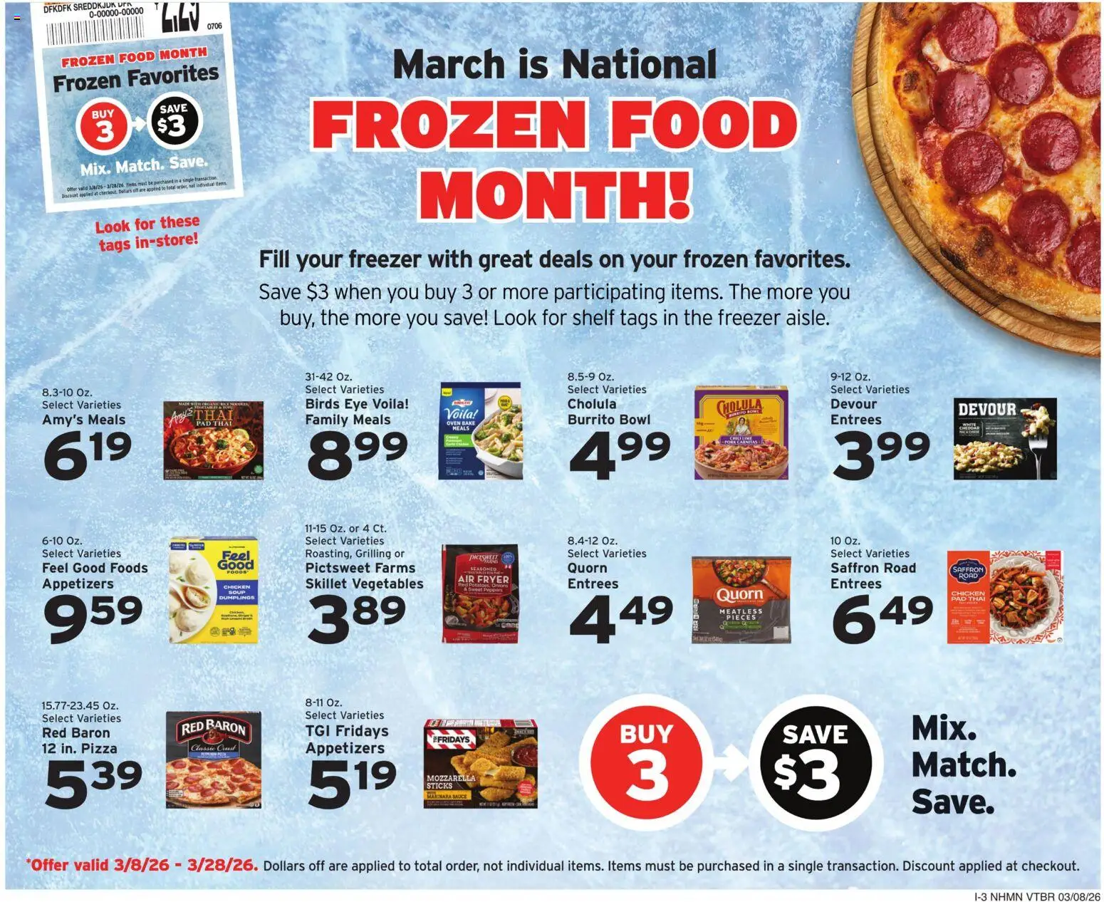 Hannaford Weekly Ad - valid from 08.03.2026 | Page: 13 | Products: Fryer, Skillet, Pizza, Vegetables