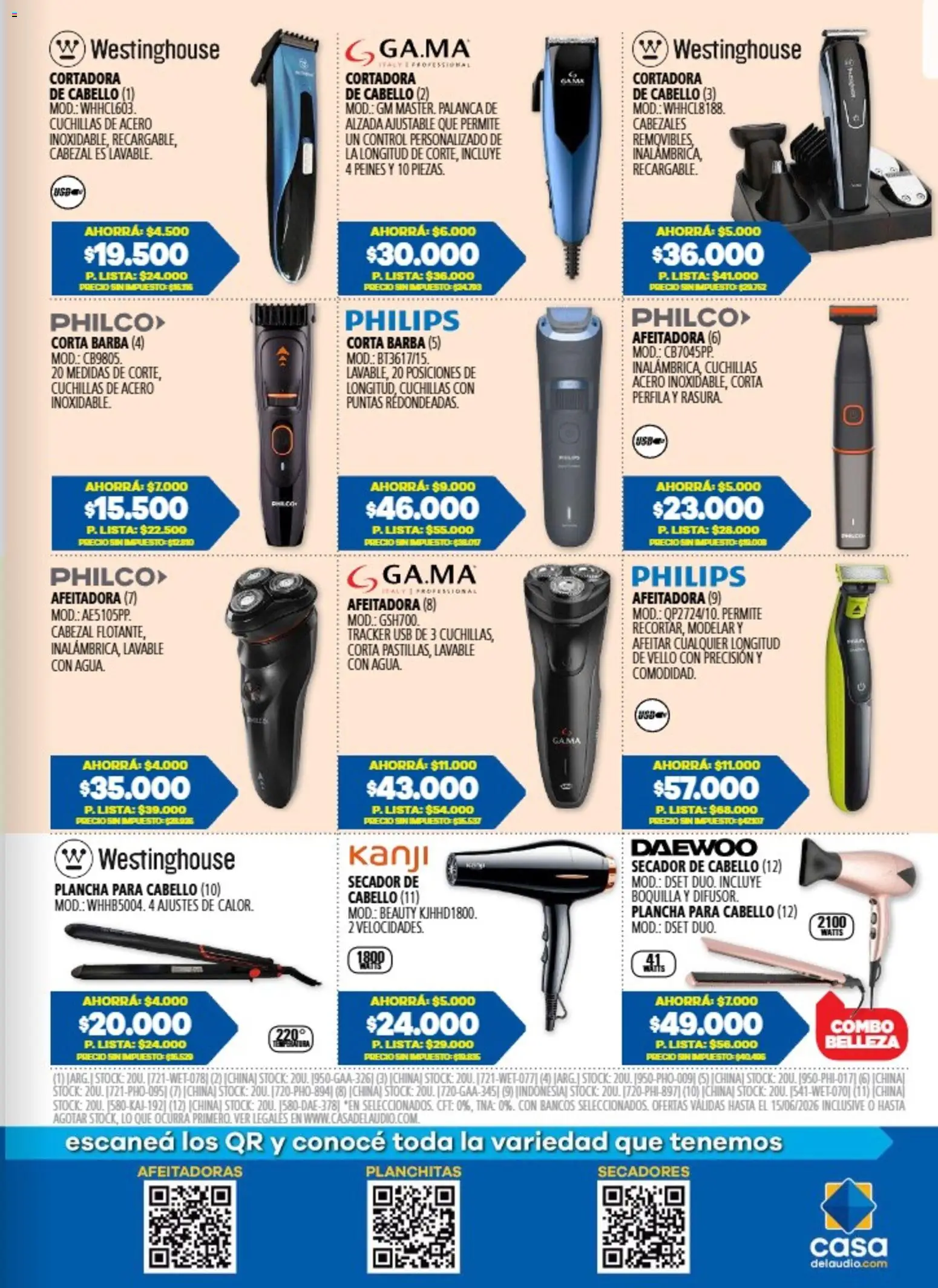 Casa del Audio catálogo │ válido desde el 16.06.2026 | Página: 5 | Productos: Cortadora de cabello, Usb, Afeitadora, Plancha