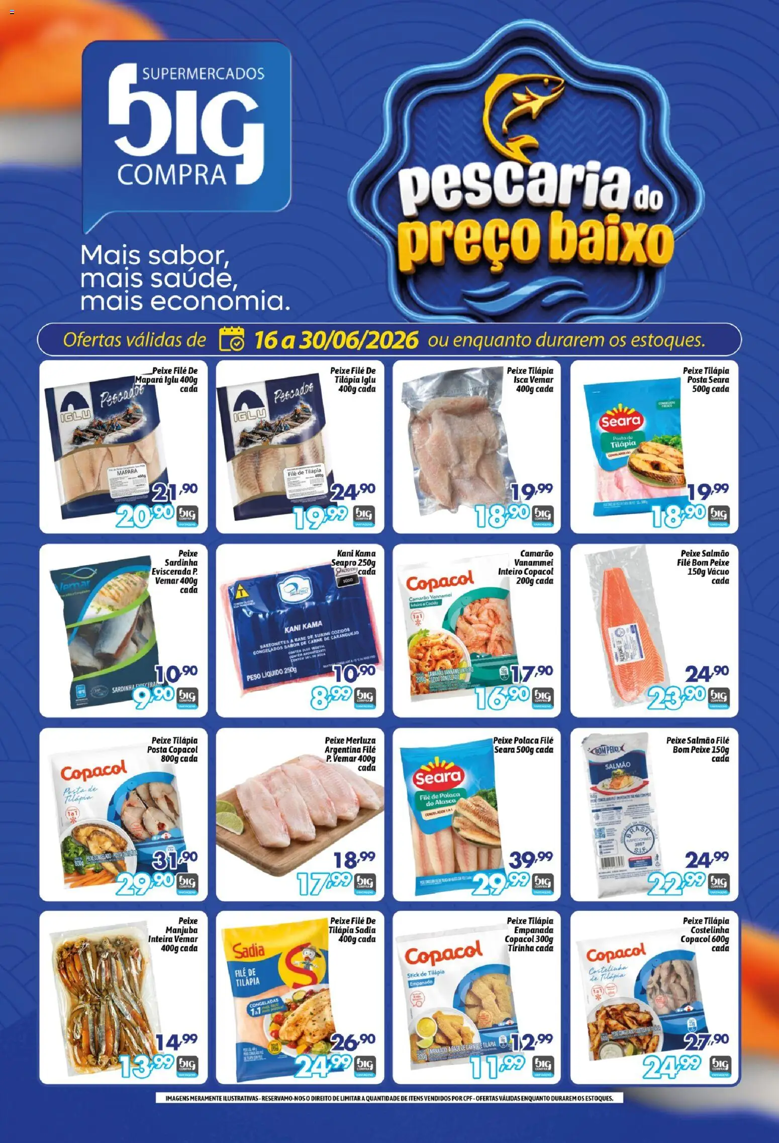 Big Compra Folheto - válido de 16.06.2026 | Página: 1 | Produtos: Salmão, Tilápia, Peixe, Base