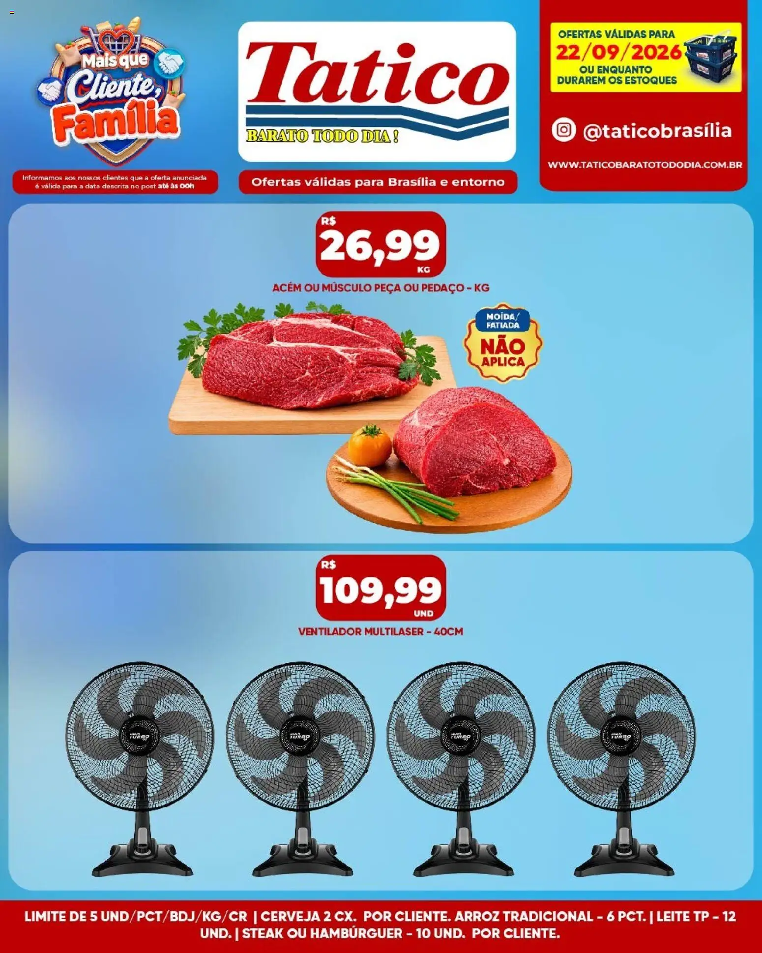 Tatico Folheto - válido de 22/09/2026 | Página: 12 | Produtos: Ventilador, Acém, Leite, Arroz