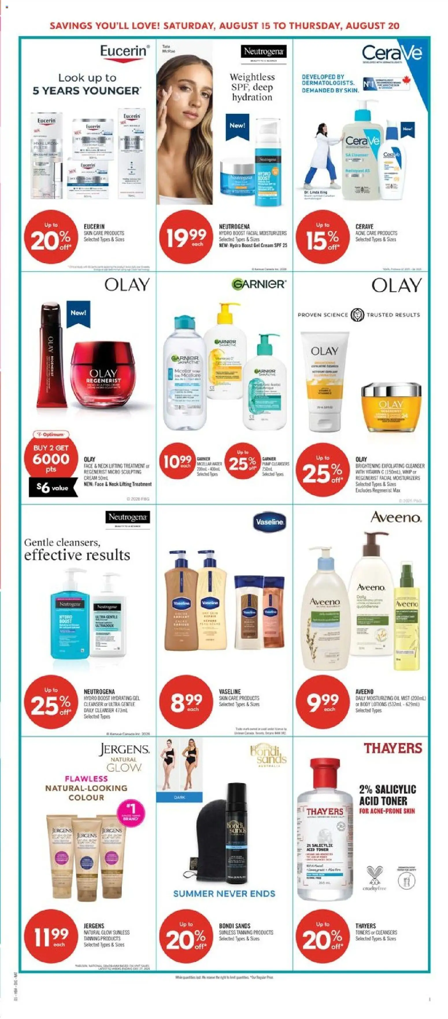 Shoppers flyer valid from Aug 14, 2026 | Page: 12 | Products: Water, Toner, Micellar water, Kale