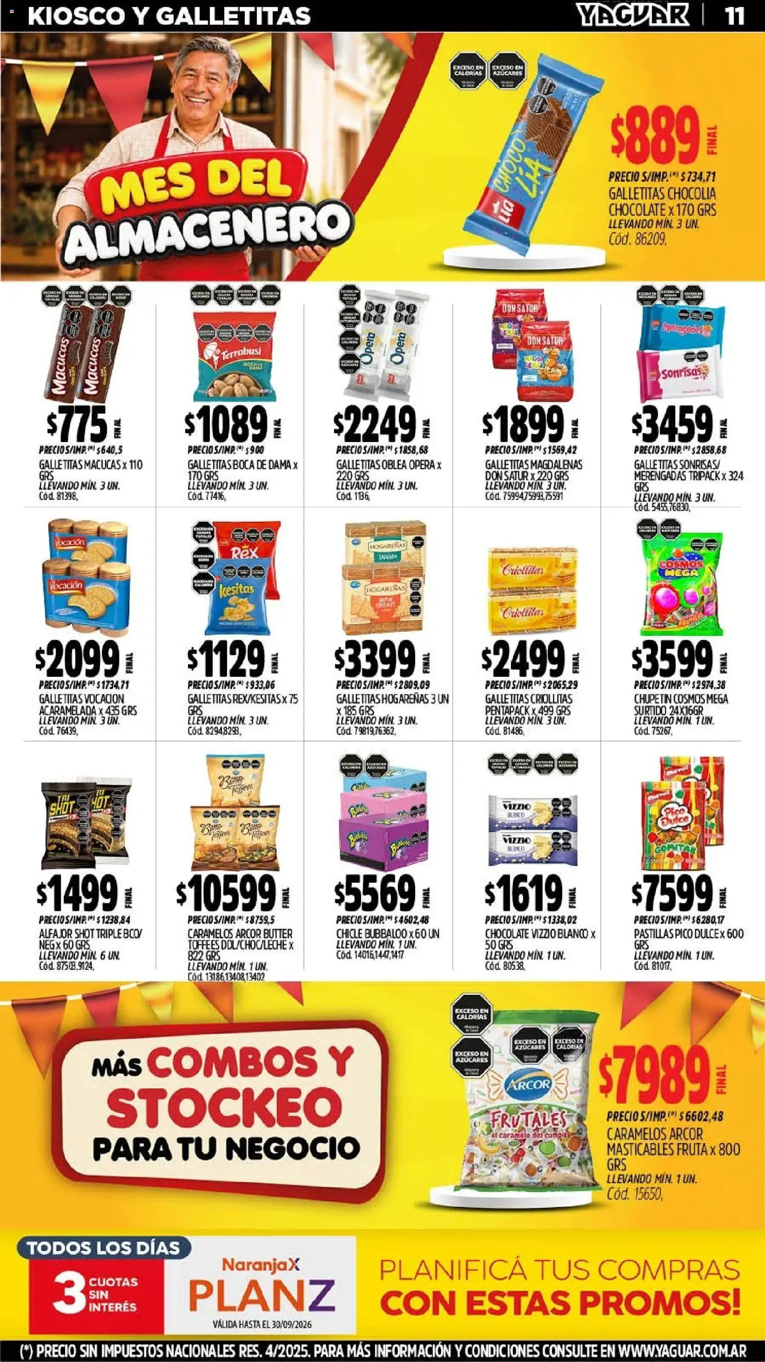Yaguar - Oferta Semanal San Juan │ válido desde el 28/09/2026 | Página: 11 | Productos: Galletitas, Chocolate, Chicle, Fruta