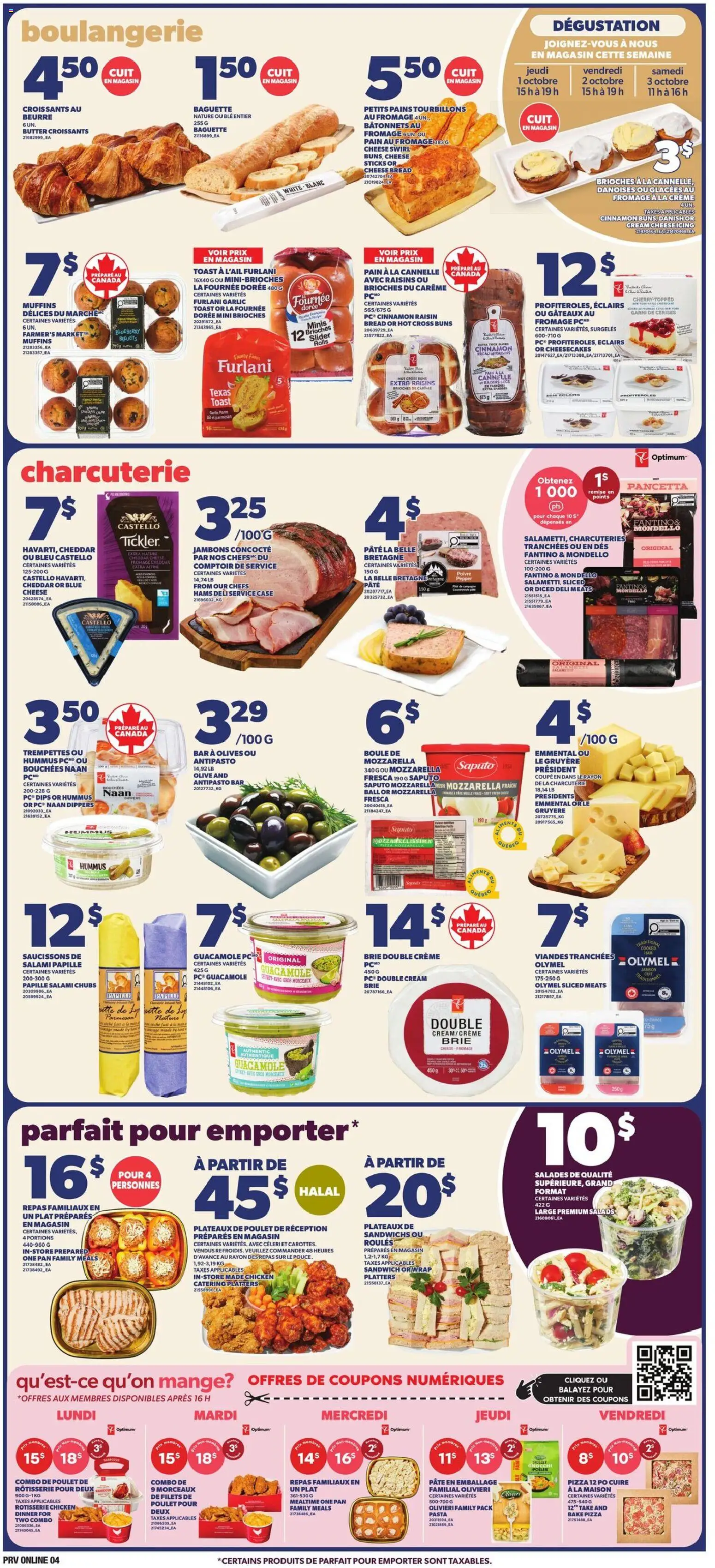 Provigo flyer valid from Oct 1, 2026 | Page: 4 | Products: Pasta, Cheese sticks, Case, Toast