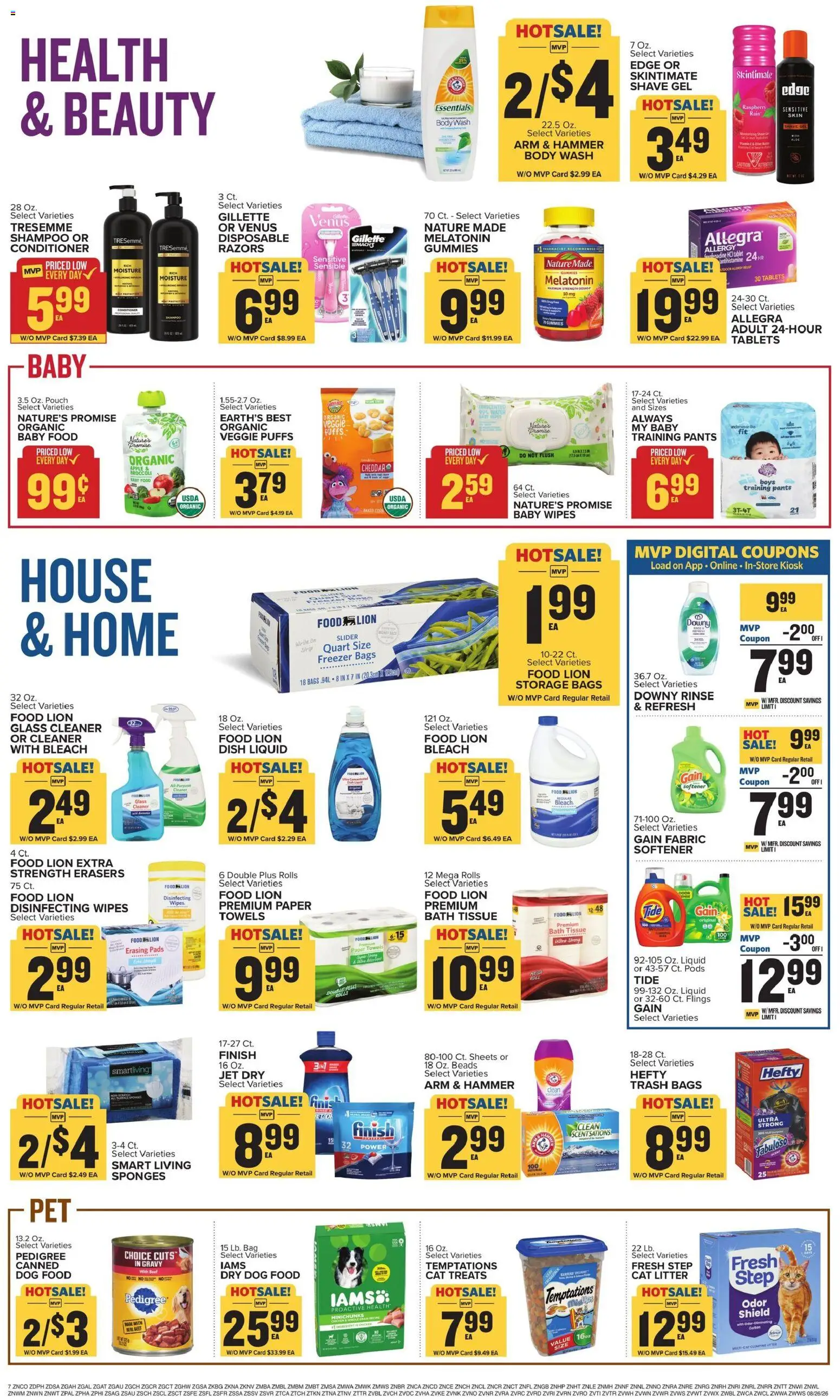 Food Lion Weekly Ad - valid from 08/26/2026 | Page: 13 | Products: Pads, Body Wash, Disinfecting wipes, Raspberry