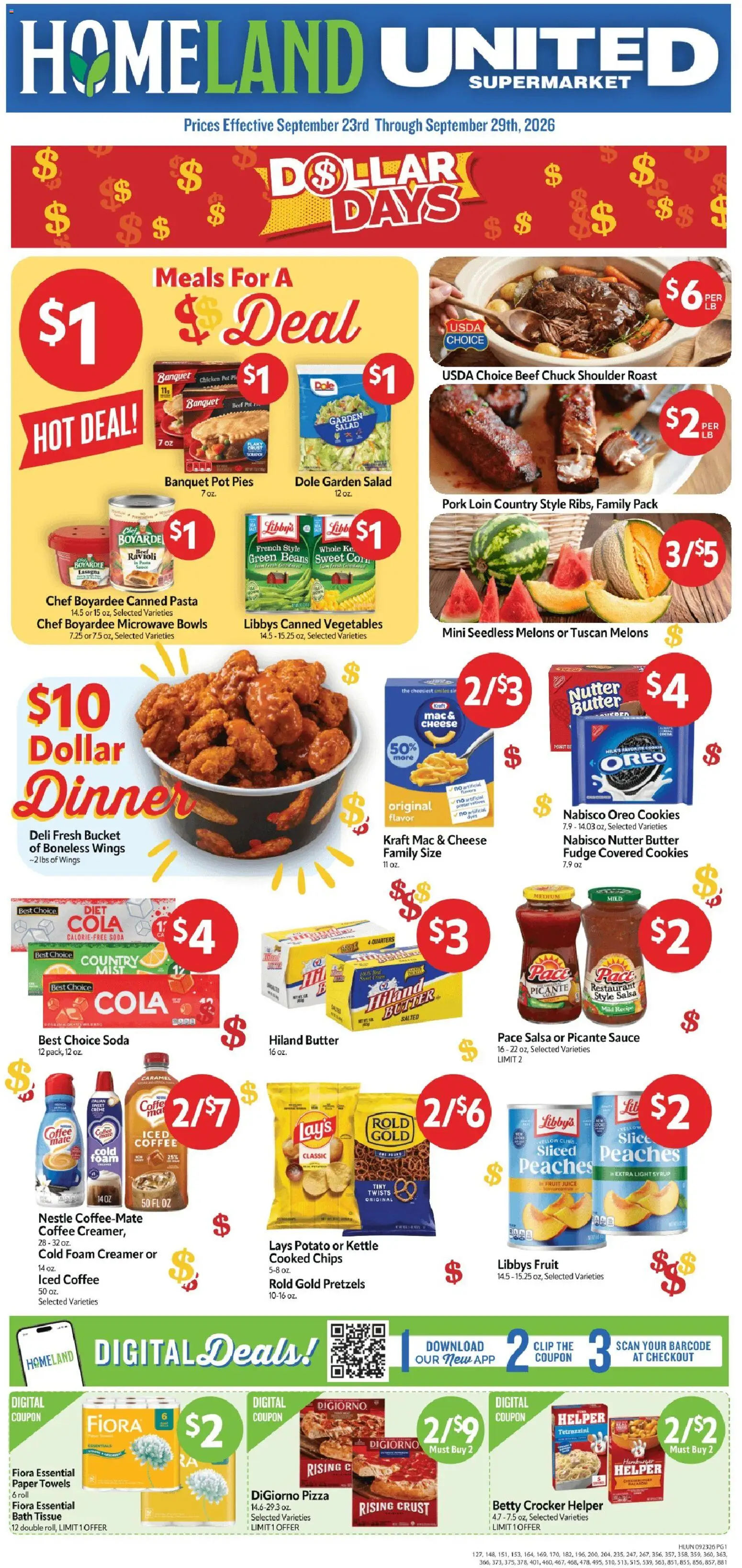 Homeland Weekly Ad - valid from 09/23/2026 | Page: 1 | Products: Butter, Cheese, Oreo, Paper towels