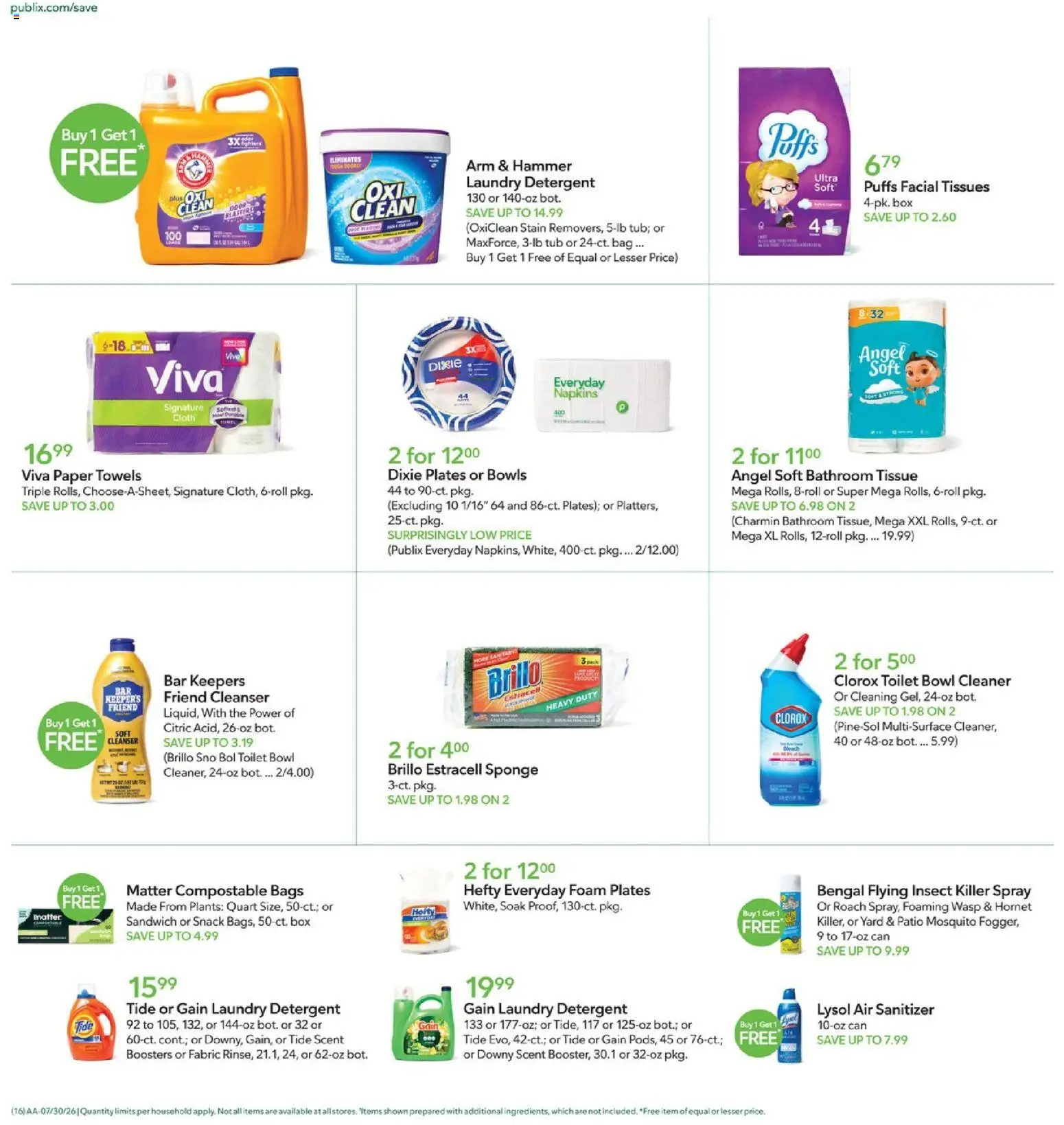 Publix Weekly Ad - valid from 07/29/2026 | Page: 16 | Products: Box, Hammer, Detergent, Bag