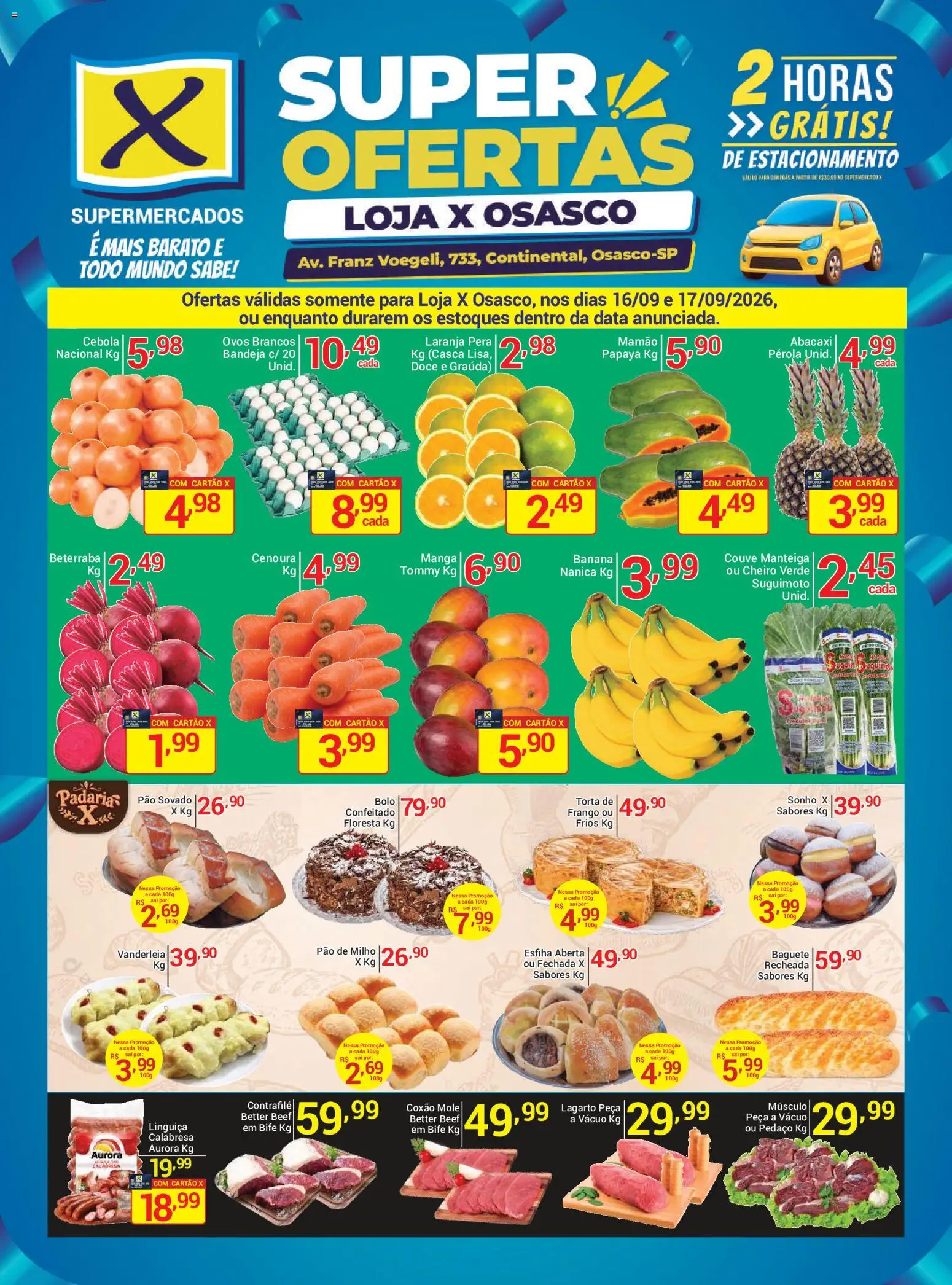 X Supermercados Folheto - válido de 16/09/2026 | Página: 1 | Produtos: Beterraba, Baguete, Manga, Milho