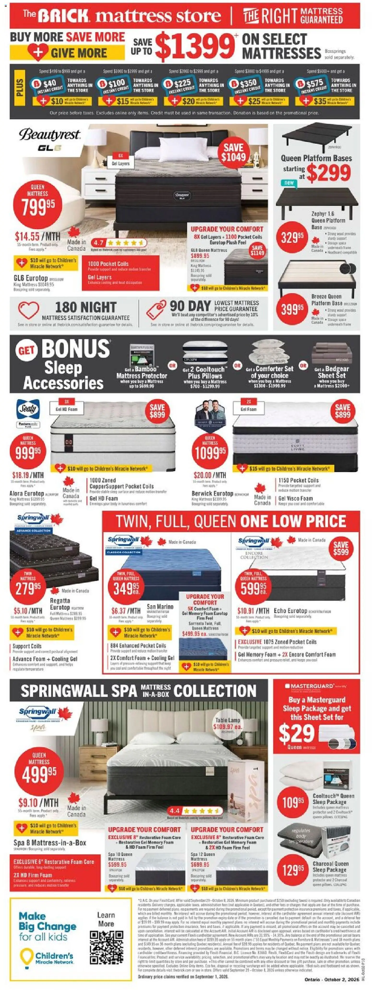 The Brick flyer valid from Sep 29, 2026 | Page: 15 | Products: Mattresses, Table, Charcoal, Lamp