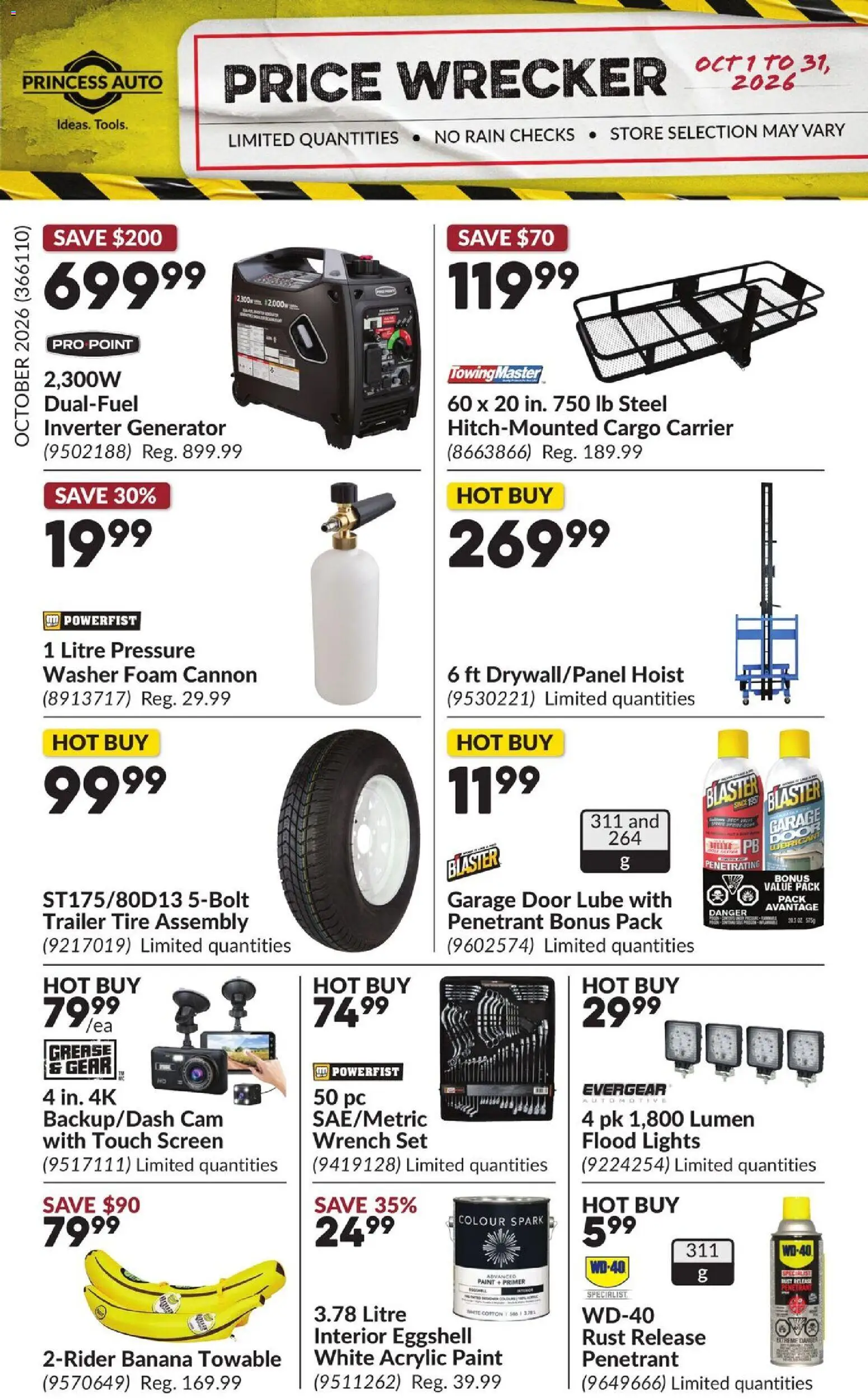 Princess Auto flyer valid from Oct 1, 2026 | Page: 1 | Products: Trailer, PC, Foam, Door