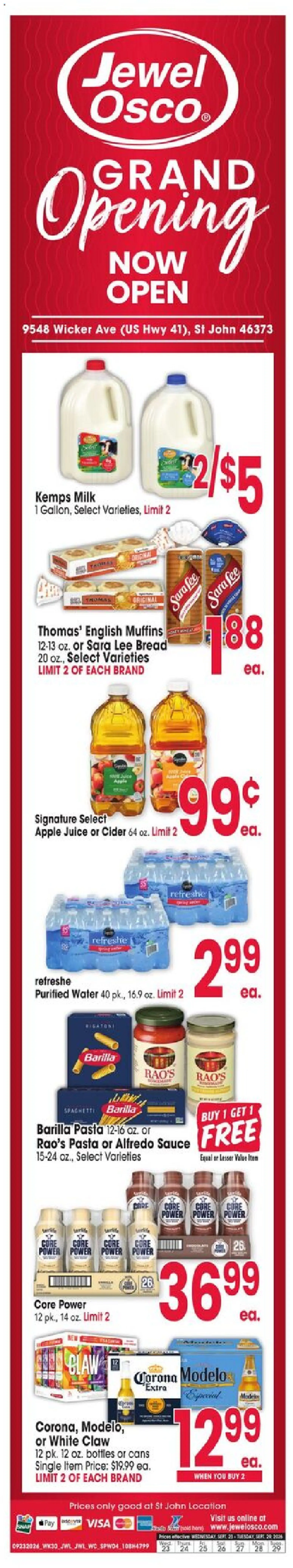 Jewel Osco Grand Opening - valid from 09/23/2026 | Page: 3 | Products: Barilla pasta, Water, Barilla, Muffins