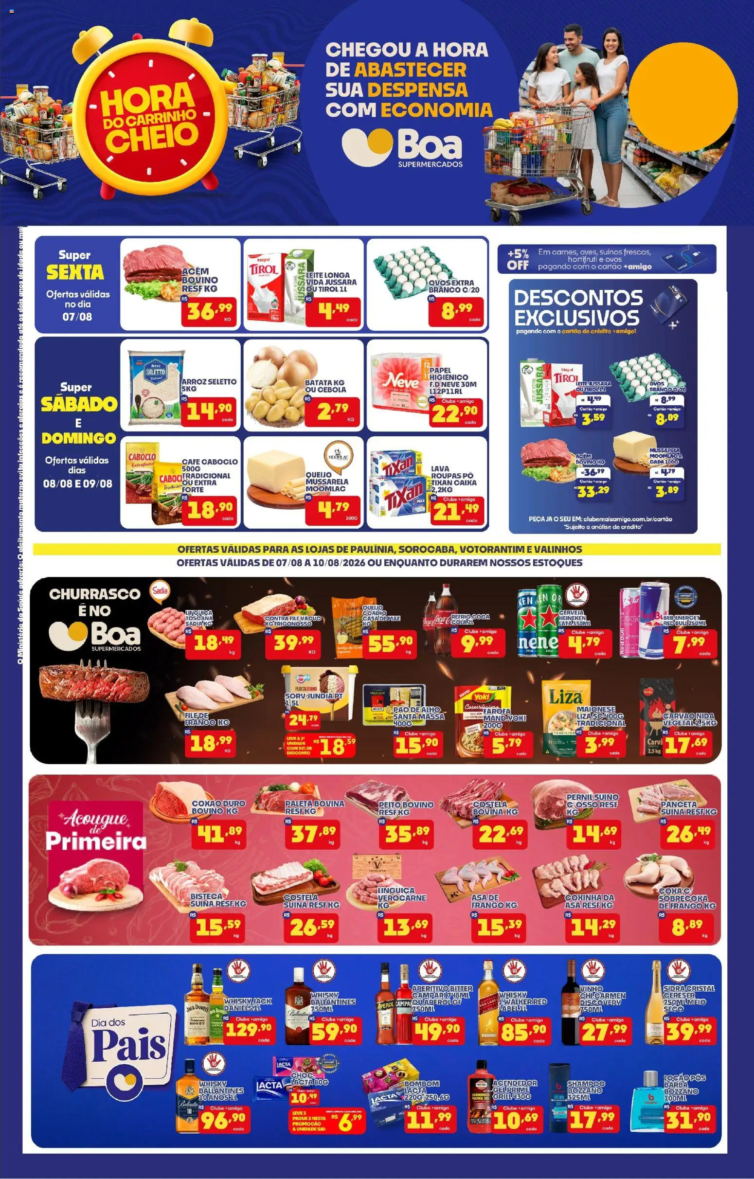 Boa Supermercados Folheto - válido de 07/08/2026 | Página: 1 | Produtos: Sobrecoxa de frango, Contra filé, Vinho, Heineken