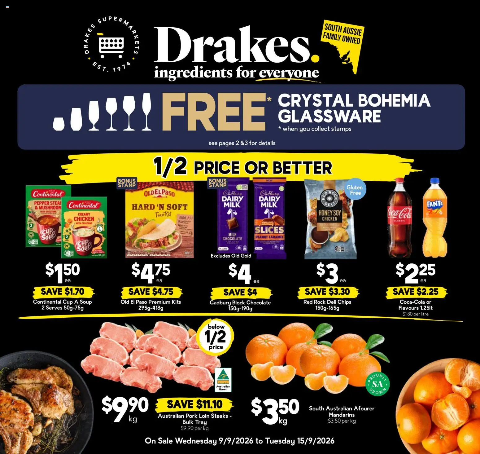 Drakes catalogue - valid from 09/09/2026 | Page: 1 | Products: Pork, Chips, Mandarins, Fanta