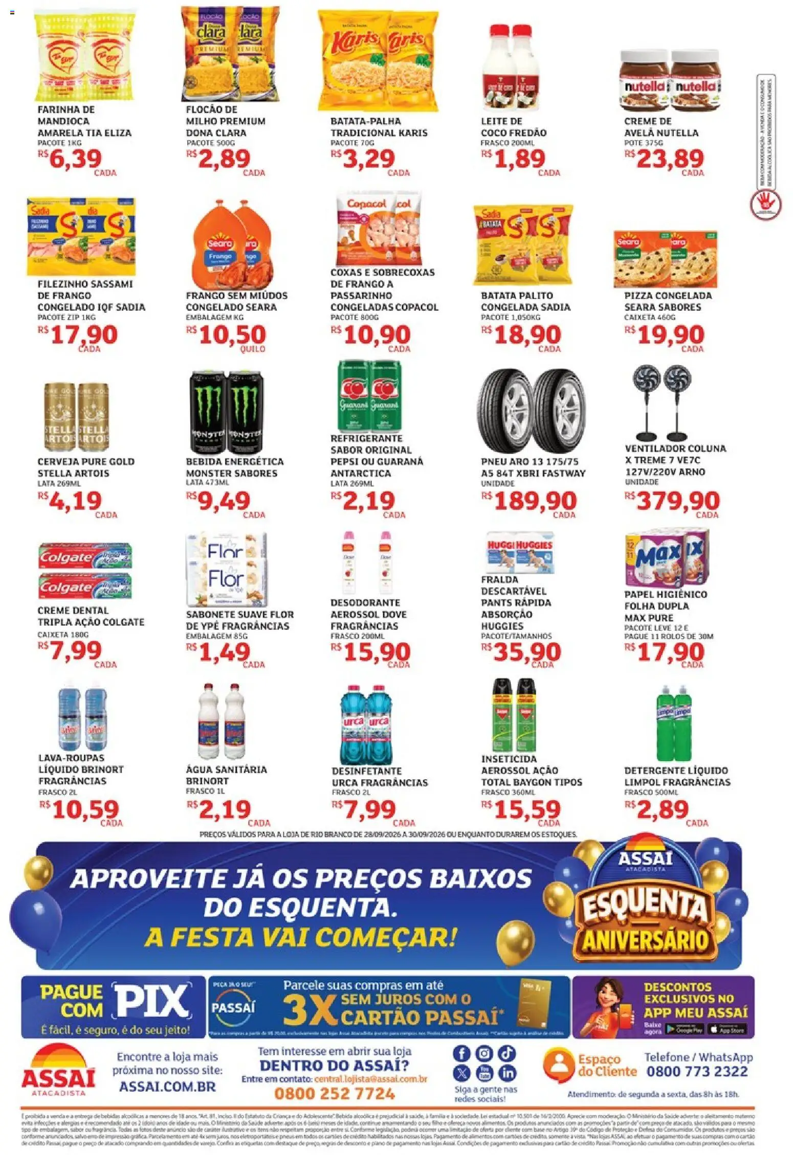 Assaí Atacadista Folheto - válido de 28/09/2026 | Página: 2 | Produtos: Pneu, Mandioca, Farinha, Bebida energética