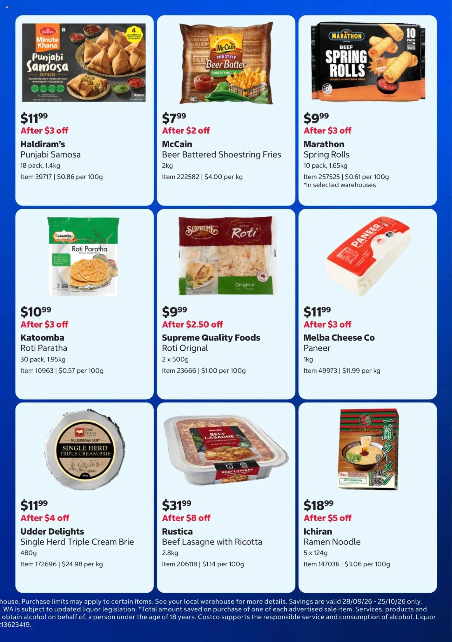Costco catalogue - valid from 28/09/2026 | Page: 11 | Products: Alcohol, Spices, Lasagne, Weight