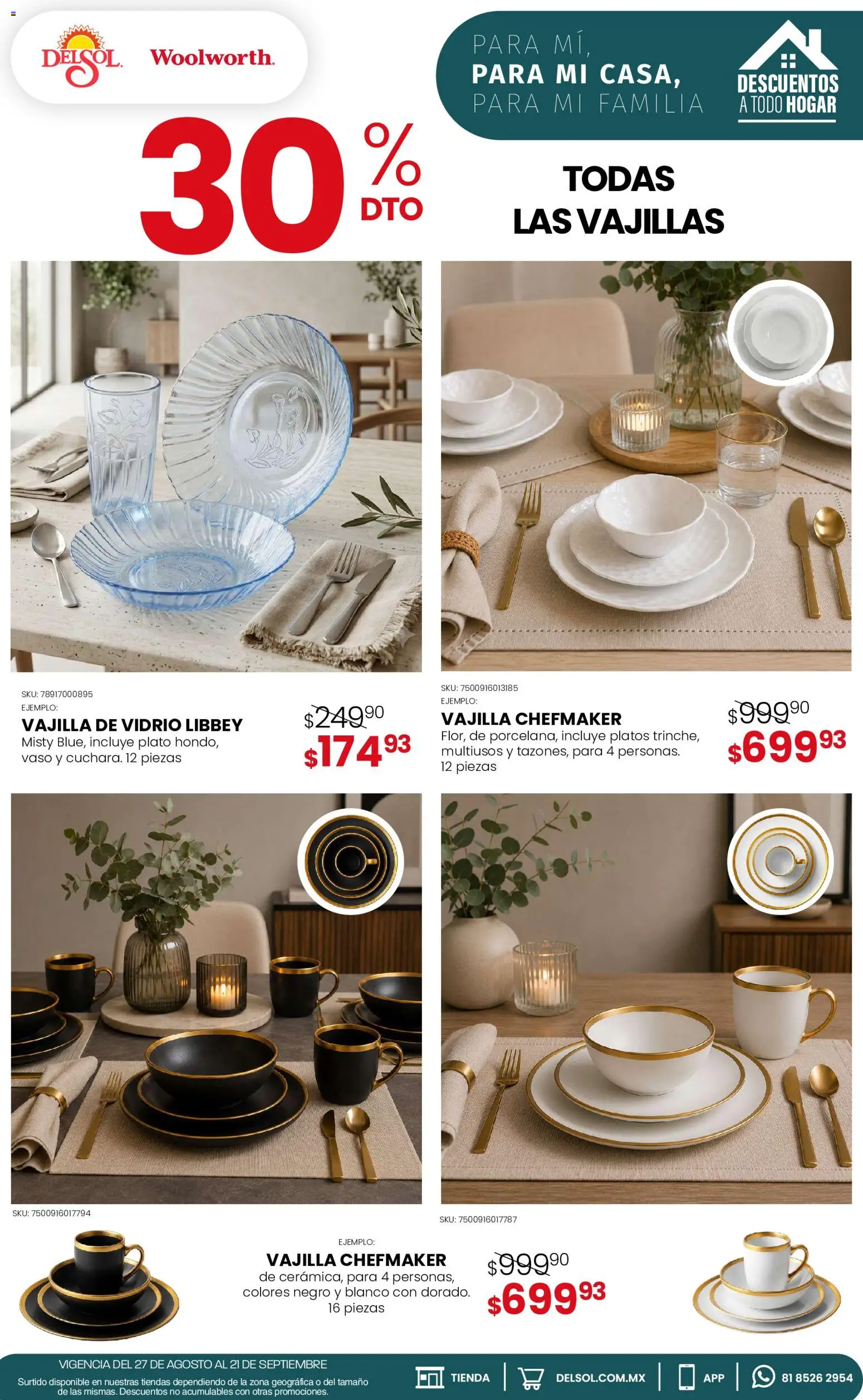 Nuevas ofertas de Del Sol y Woolworth válidas en toda la República Mexicana desde el 27/08/2026. ¡Encuentra las mejores ofertas en Del Sol y Woolworth catálogo! | Página: 12 | Productos: Vajilla