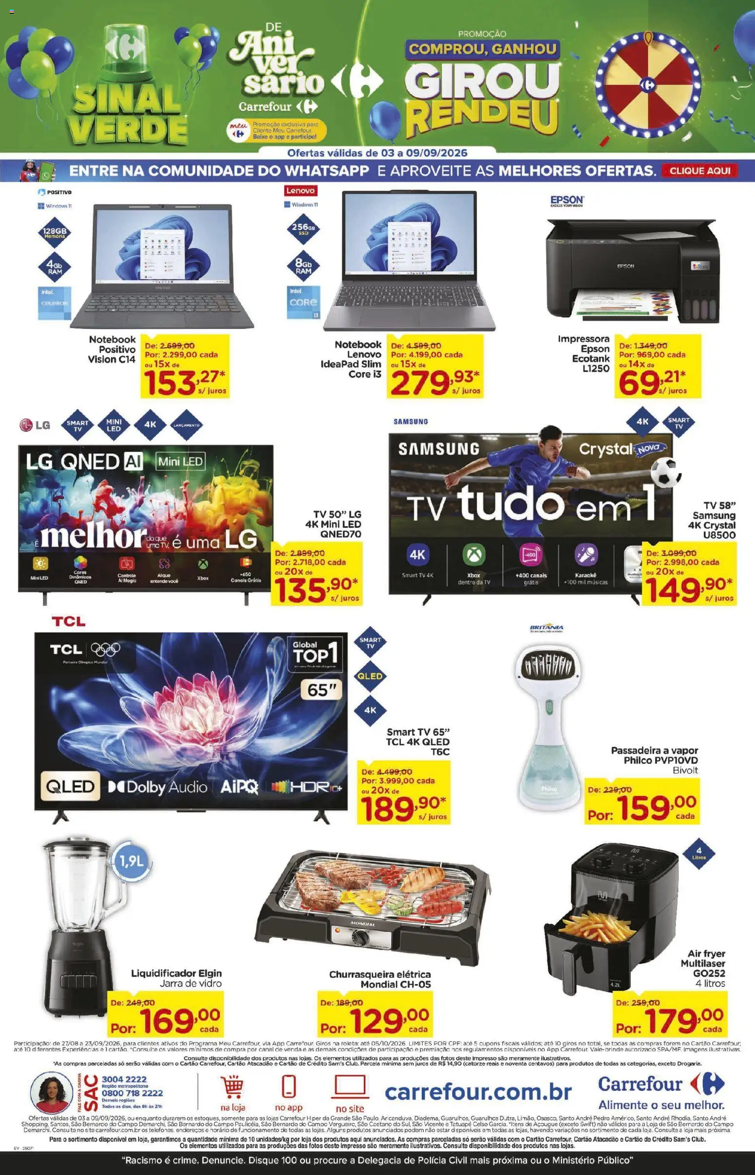 Carrefour Folheto - válido de 03/09/2026 | Página: 20 | Produtos: smart TV, Impressora, Áudio, Churrasqueira