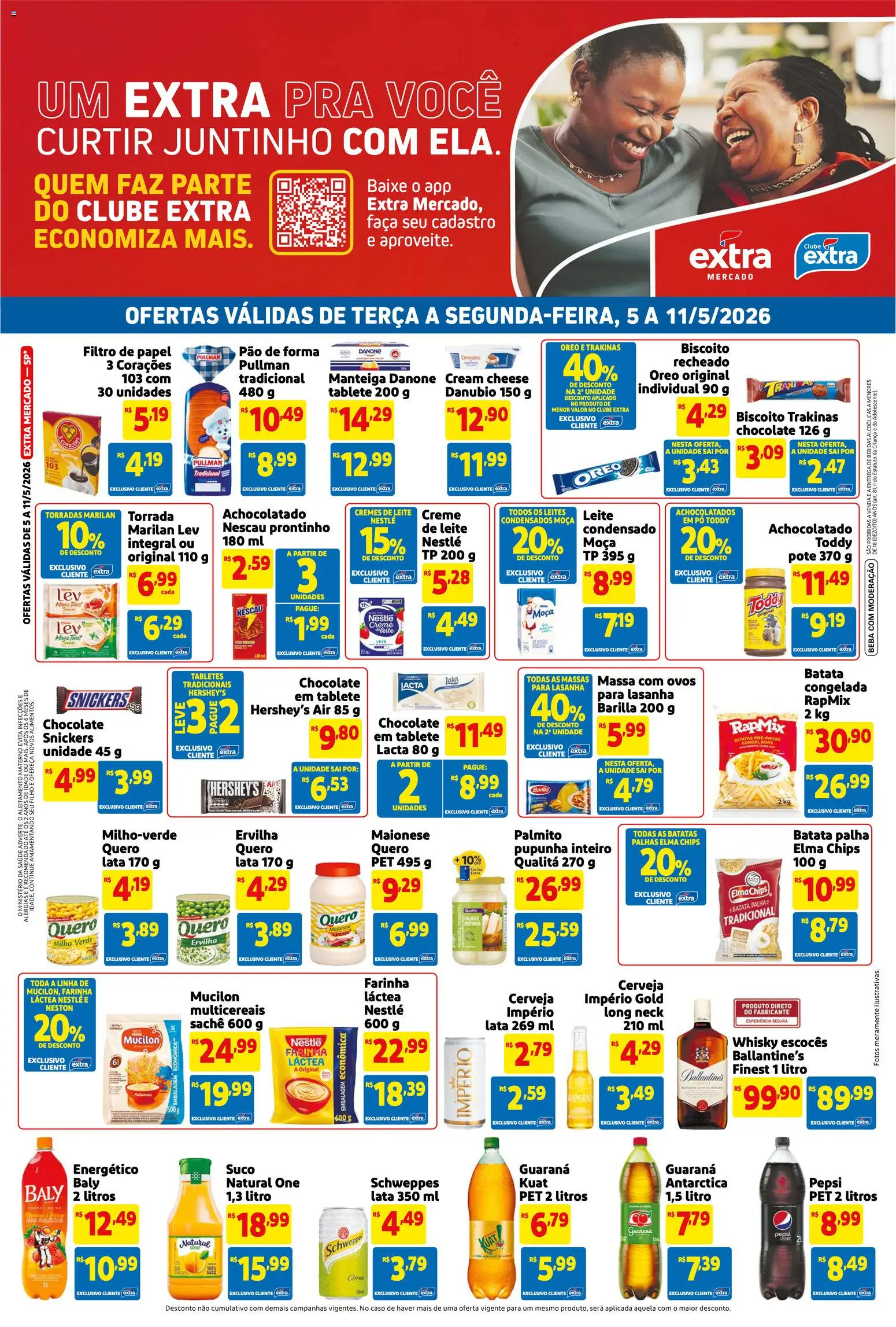 Extra Folheto - válido de 05.05.2026 | Página: 1 | Produtos: Whisky, Farinha láctea, Creme, Batata