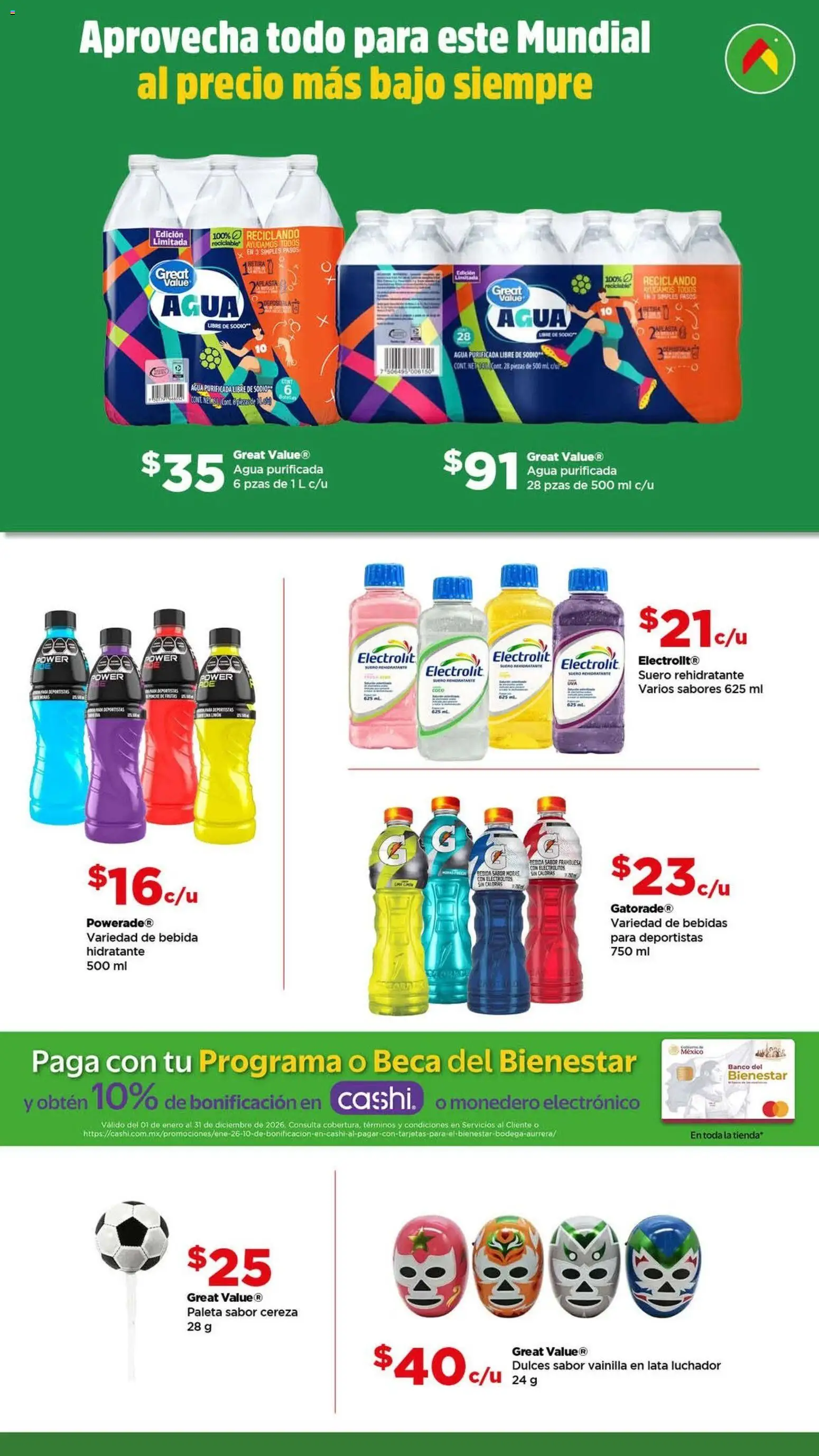 Nuevas ofertas de Bodega Aurrerá válidas en toda la República Mexicana desde el 05.06.2026. ¡Encuentra las mejores ofertas en Bodega Aurrerá folleto Golazo! | Página: 12 | Productos: Paleta, Monedero, Agua, Banco